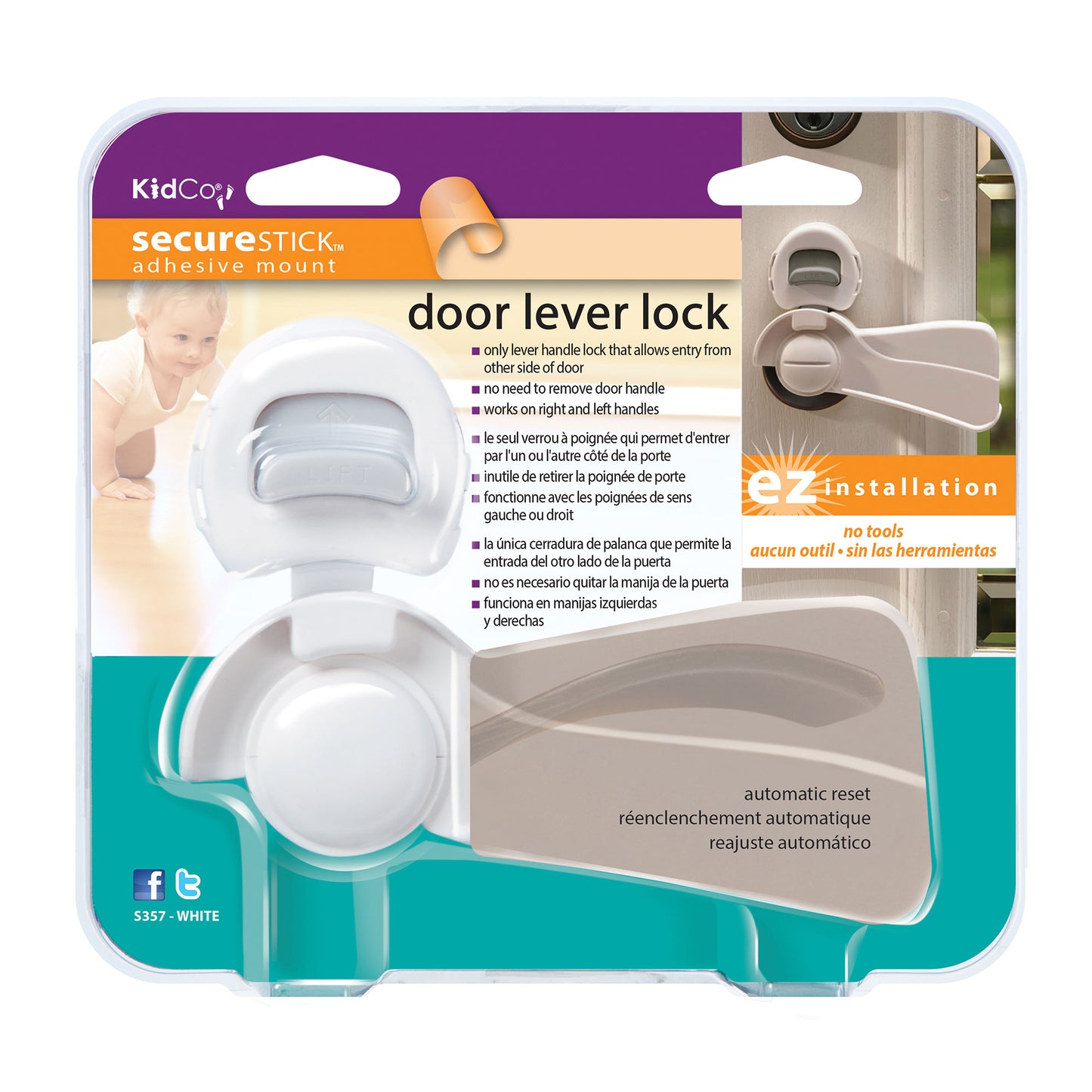 Kidco Door Lever Lock White For Pet With Love