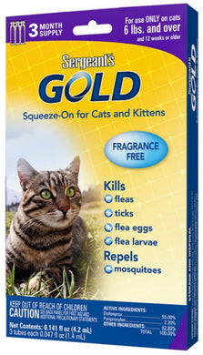 Sergeants Gold Flea and Tick Squeeze-On for Cats Over 6 lbs For Pet With Love