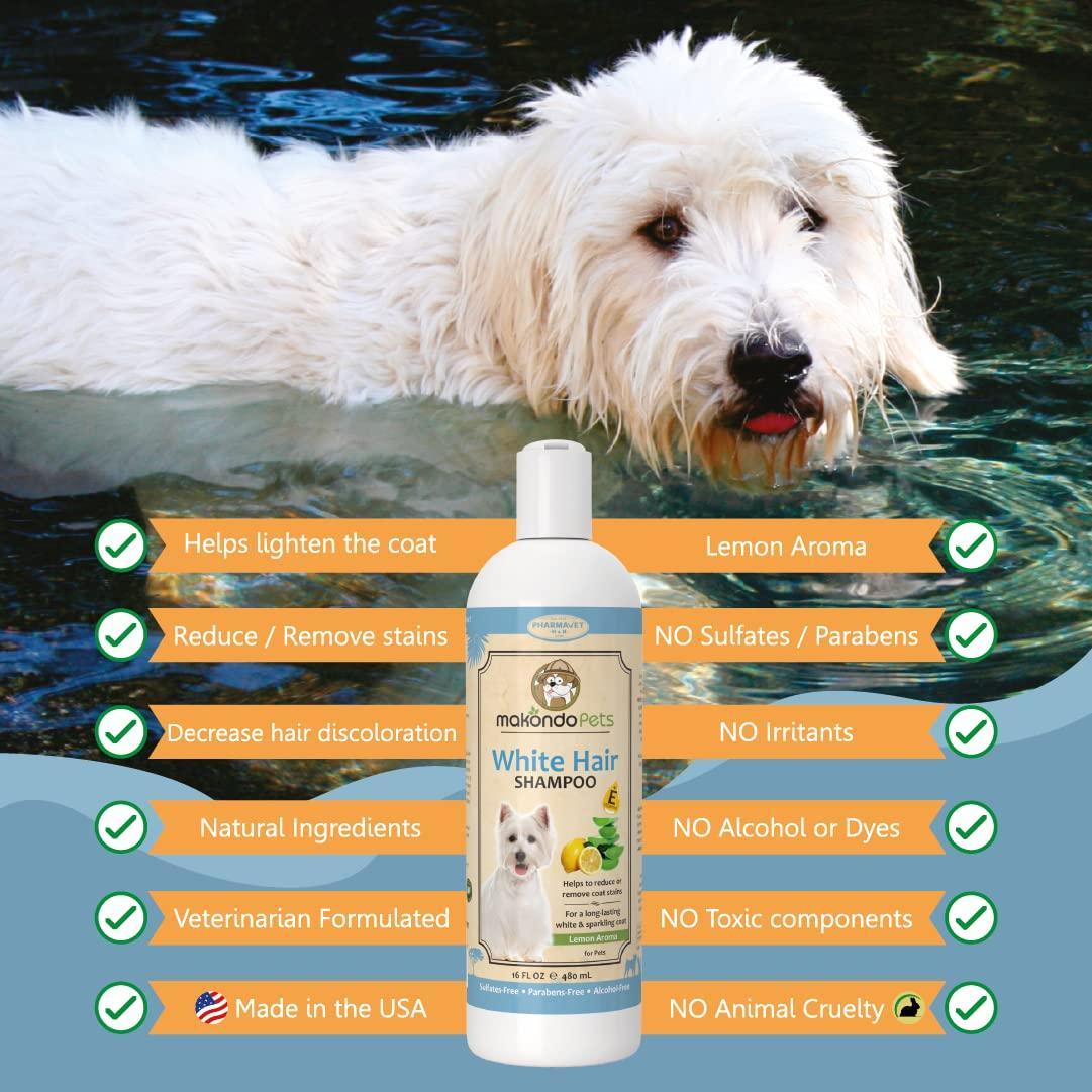 Makondo Pets Whitening Pet Shampoo for Itching Dry Sensitive Skin. Non Toxic Formula. 16 Fl. Oz. For Pet With Love