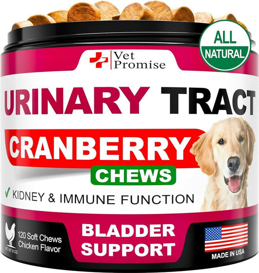 Vet Promise Cranberry UTI Treatment Bladder Control for Dogs 120 Chews For Pet With Love
