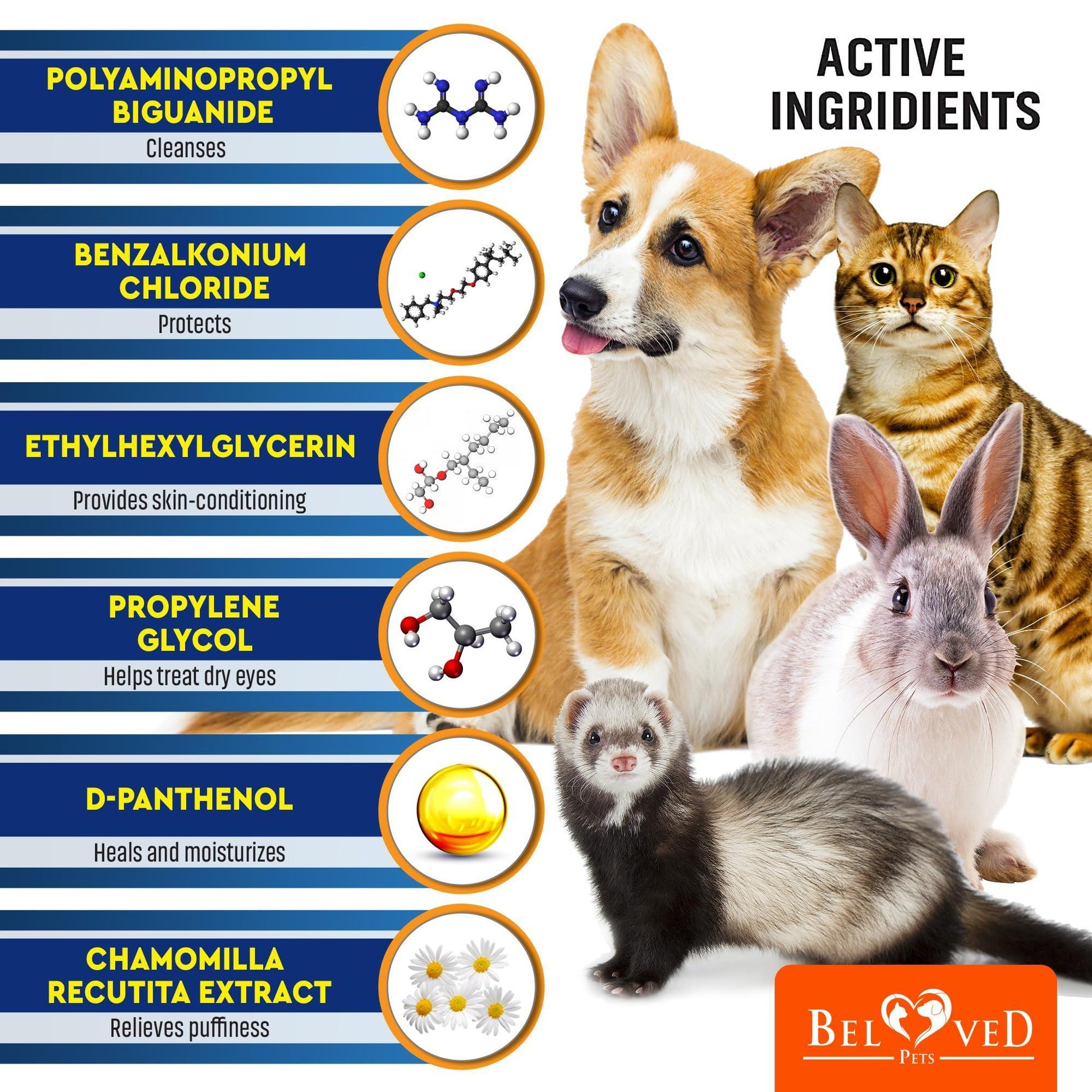 Beloved Pets Cat & Dog Eye Wash Drops & Tear Stain Remover (Eye Wipes) 120 Wipes For Pet With Love