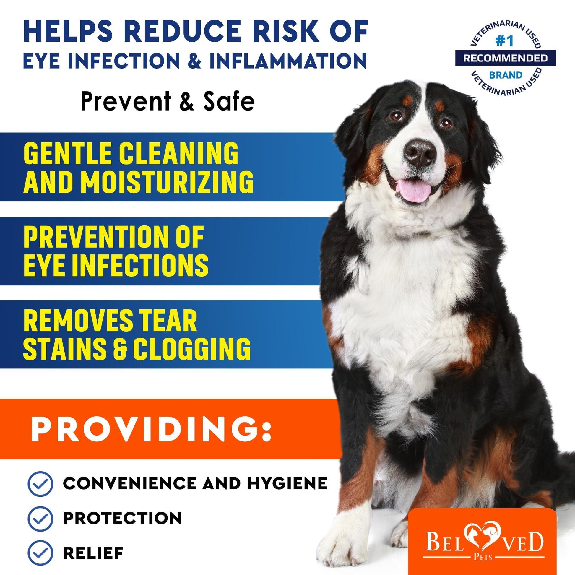 Beloved Pets Cat & Dog Eye Wash Drops & Tear Stain Remover (Eye Wipes) 120 Wipes For Pet With Love