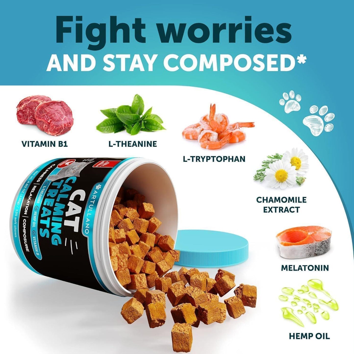 Artullano Hemp Cat Calming Treats for Stress & Anxiety Relief 135 Chews For Pet With Love
