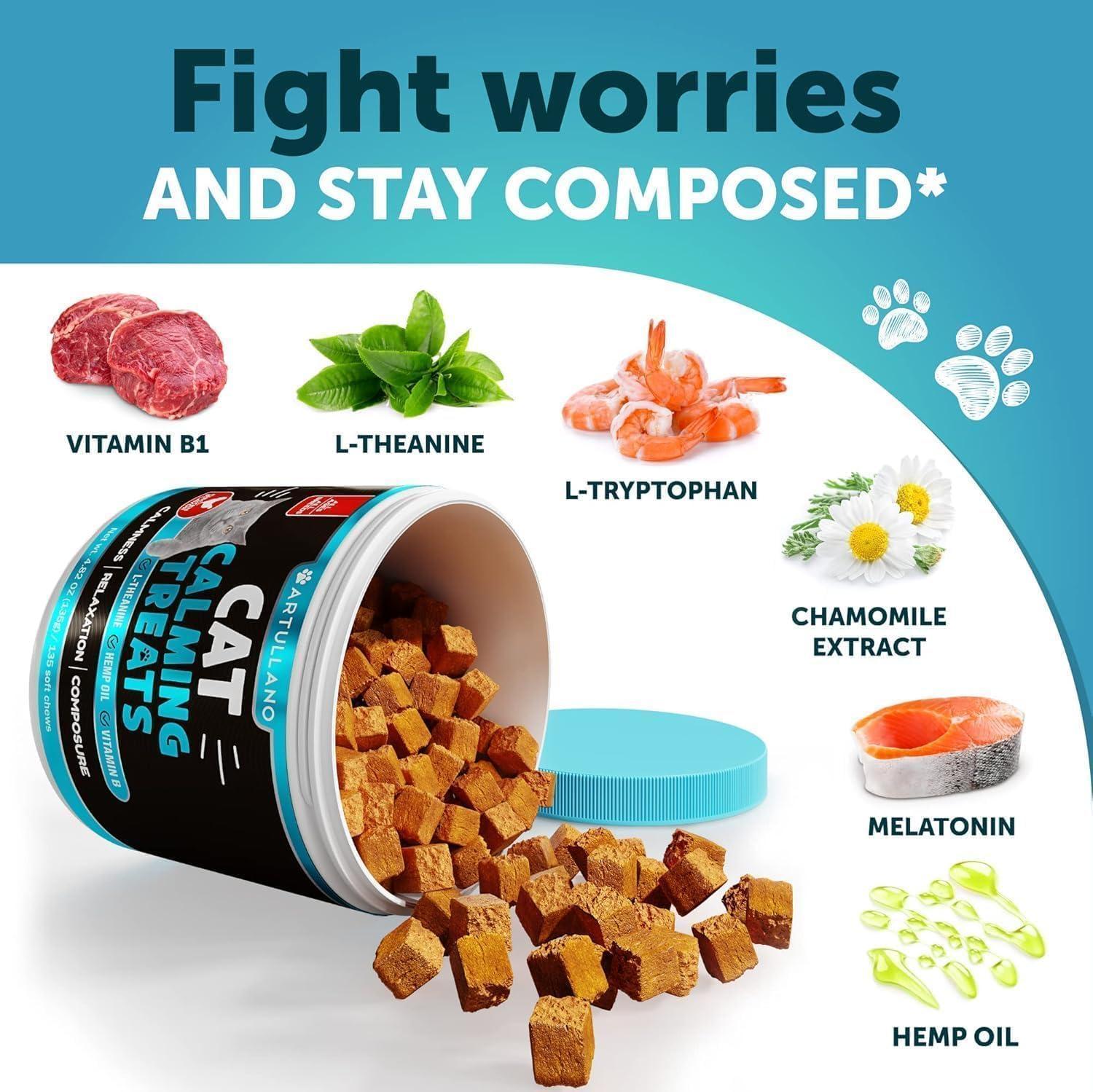 Artullano Hemp Cat Calming Treats for Stress & Anxiety Relief 135 Chews For Pet With Love