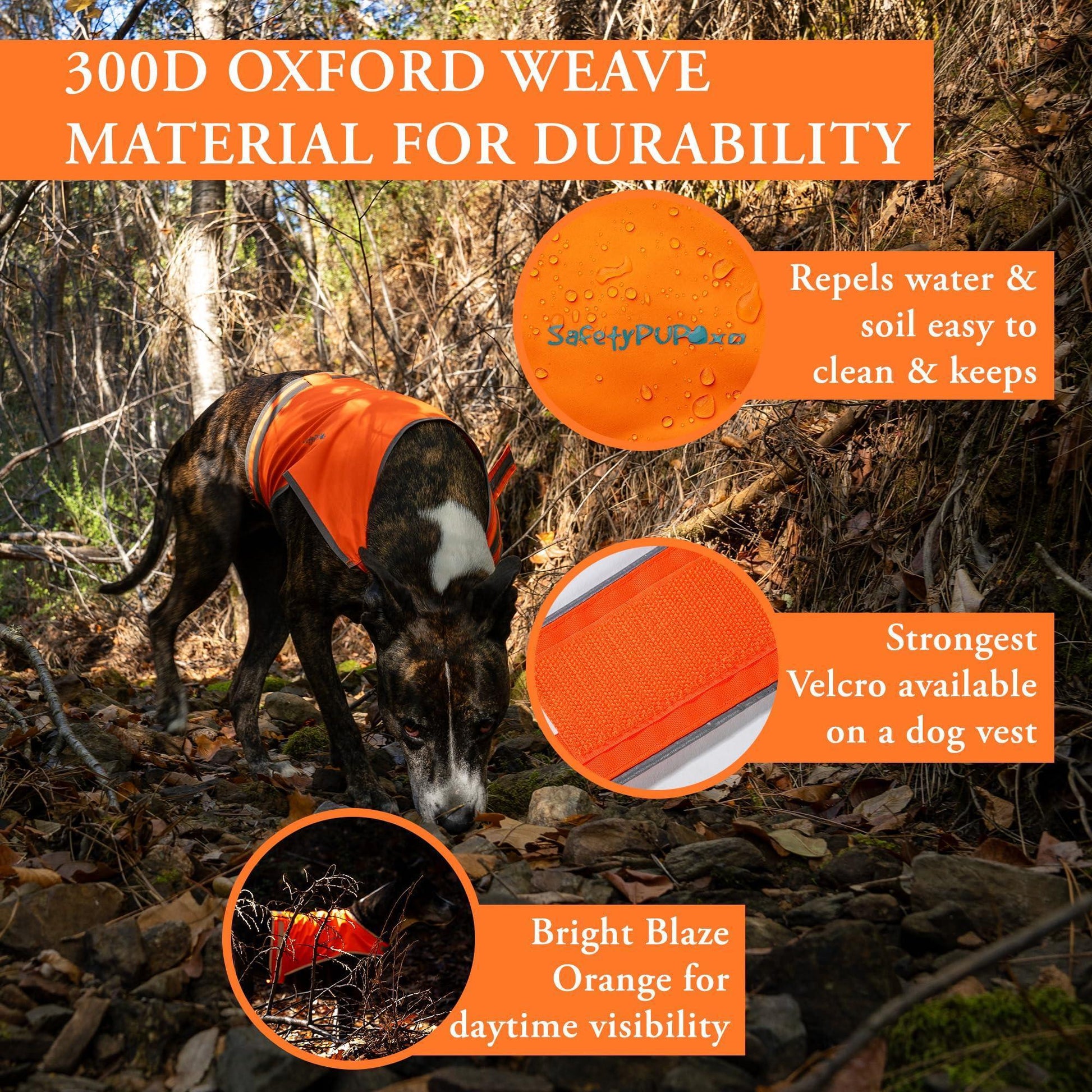 SafetyPUP XD Reflective HiVis Blaze Orange Fluorescent Dog Safety Vest (MEDIUM) For Pet With Love