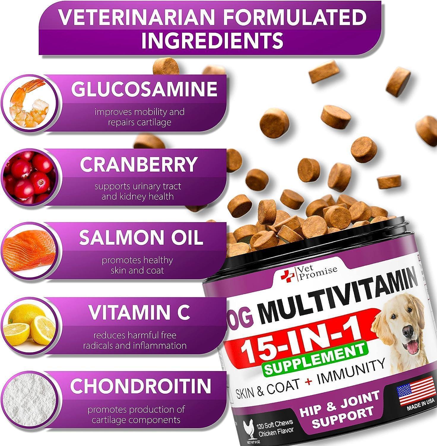 Vet Promise Dog Multivitamin Chewable Supplements with Glucosamine 240 Chews For Pet With Love