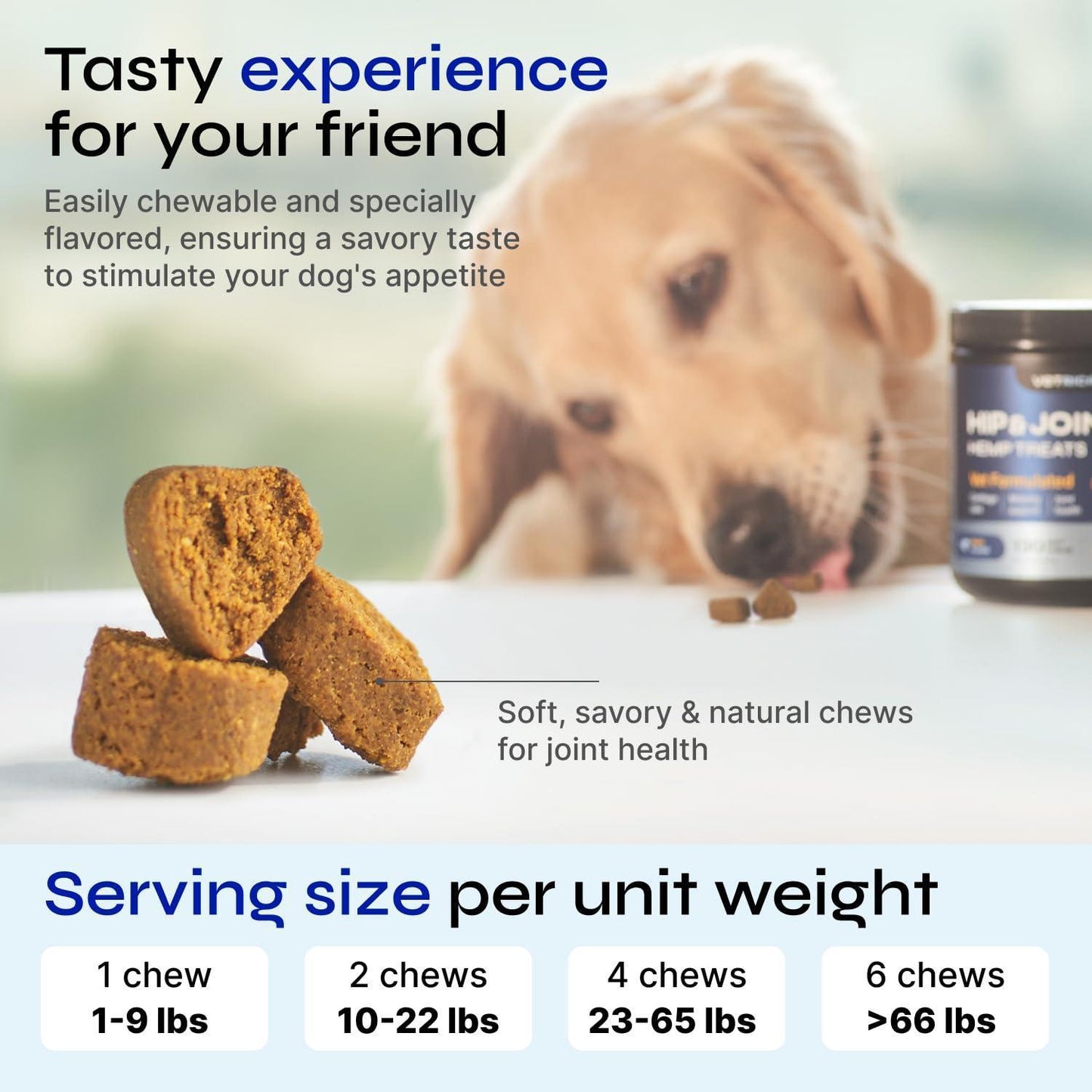 VETRICA Canine Hip & Joint Supplement with Hemp & Glucosamine 130 Chews For Pet With Love