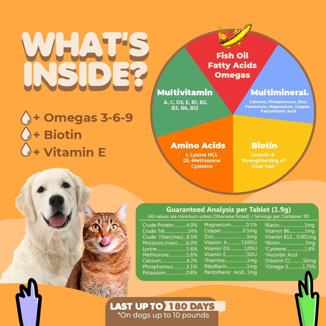 Makondo Pets Skin and Coat Supplement with Fish Oil for Dogs & Cats (90 Tablets) For Pet With Love