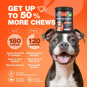 CHEWIA Hemp Glucosamine Chondroitin Hip and Joint Supplement for Dogs 180 Ct