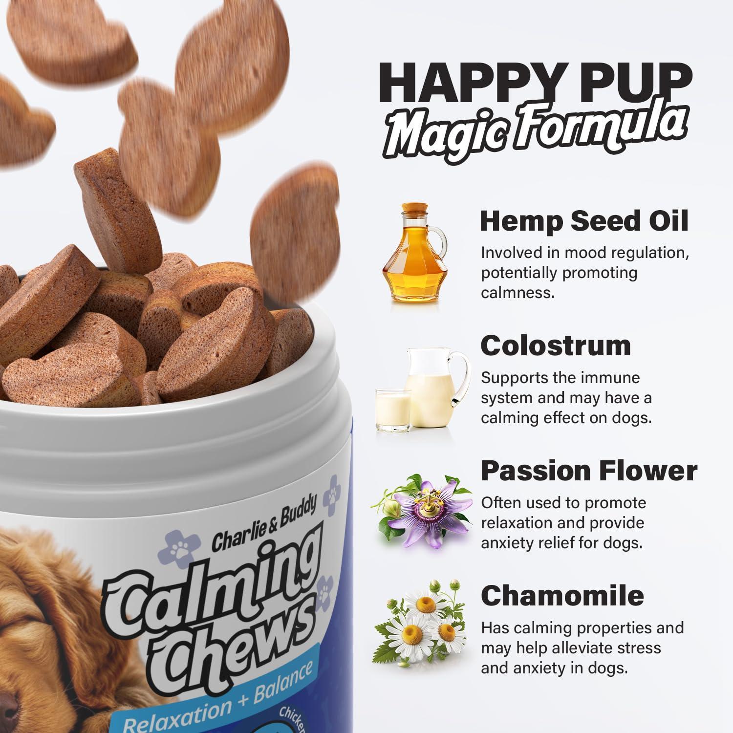 Charlie and Buddy Anxiety Relief Calming Chews for Dogs 90 Chews For Pet With Love