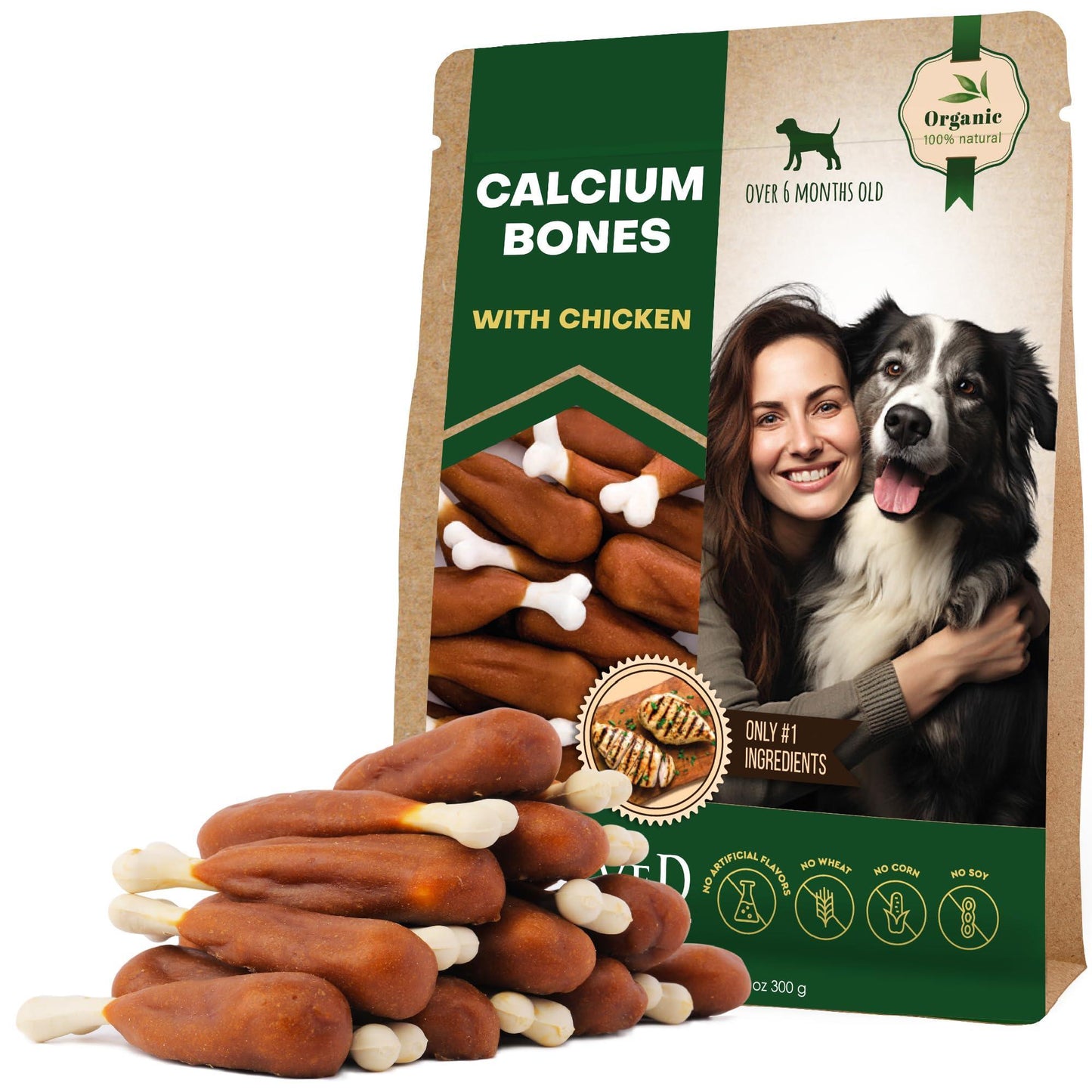 Beloved Pets Calcium Bones Wrapped Chicken & Rawhide Free Dog Treats 10.6 Oz For Pet With Love