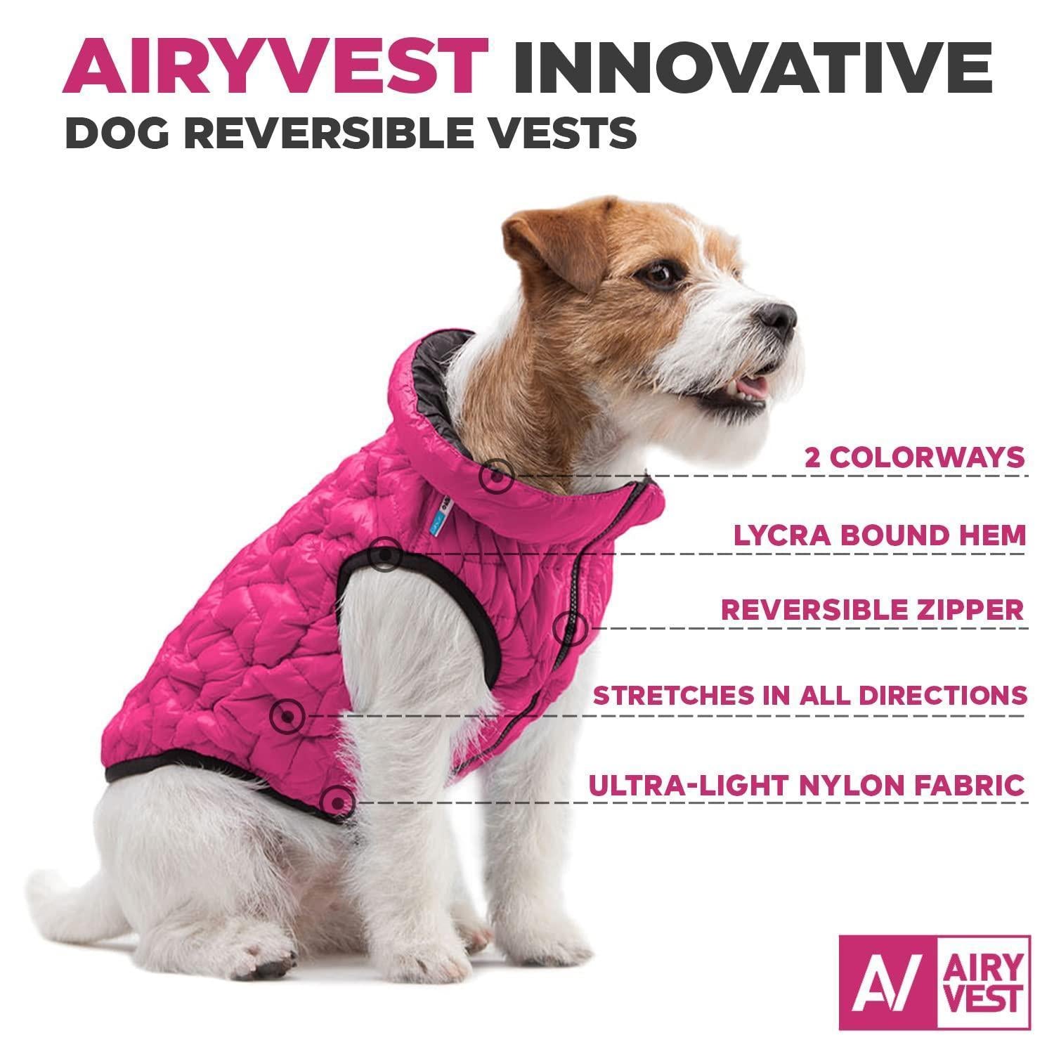 AiryVest Lightweight Reversible Water Resistant Windproof Warm Dog Jacket (Pink/Black) SMALL For Pet With Love