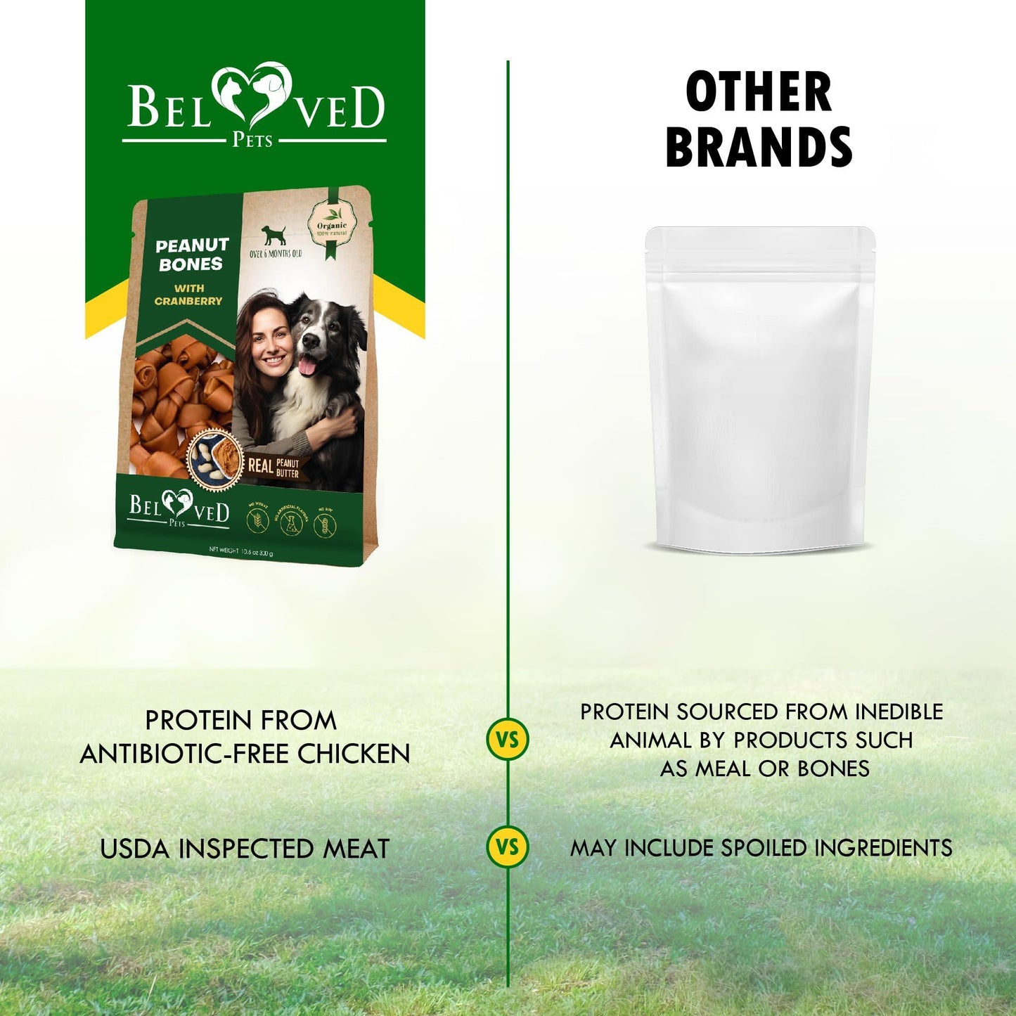 Beloved Pets Peanut Butter Bones with Cranberry Rawhide Free Dog Treats 10.6 Oz For Pet With Love