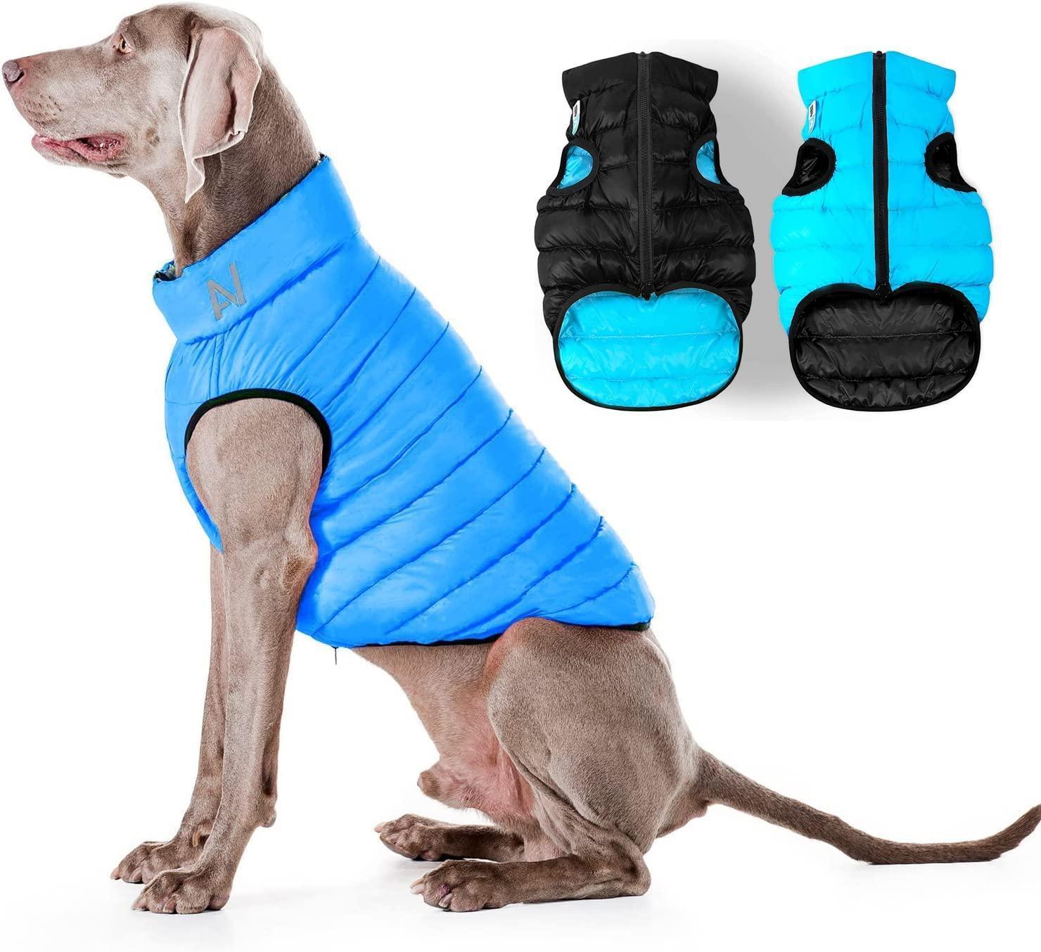 AiryVest Lightweight Reversible Winter Dog Jacket - SMALL -  Black/Blue For Pet With Love