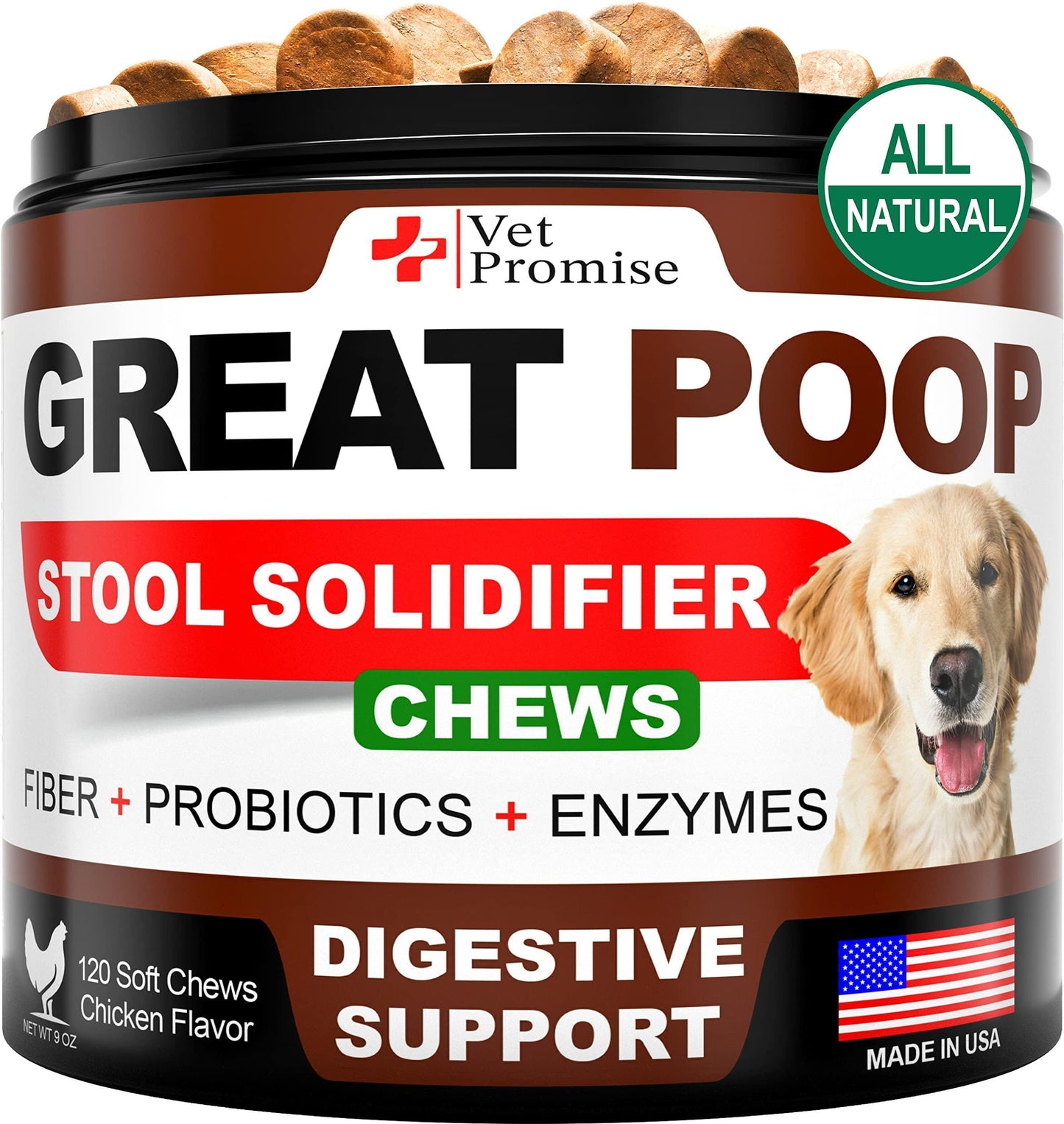 Vet Promise Probiotics & Digestive Enzymes for Dogs Firm Stool & Diarrhea Relief 120 Chews For Pet With Love