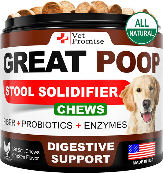 Vet Promise Probiotics & Digestive Enzymes for Dogs Firm Stool & Diarrhea Relief 120 Chews For Pet With Love