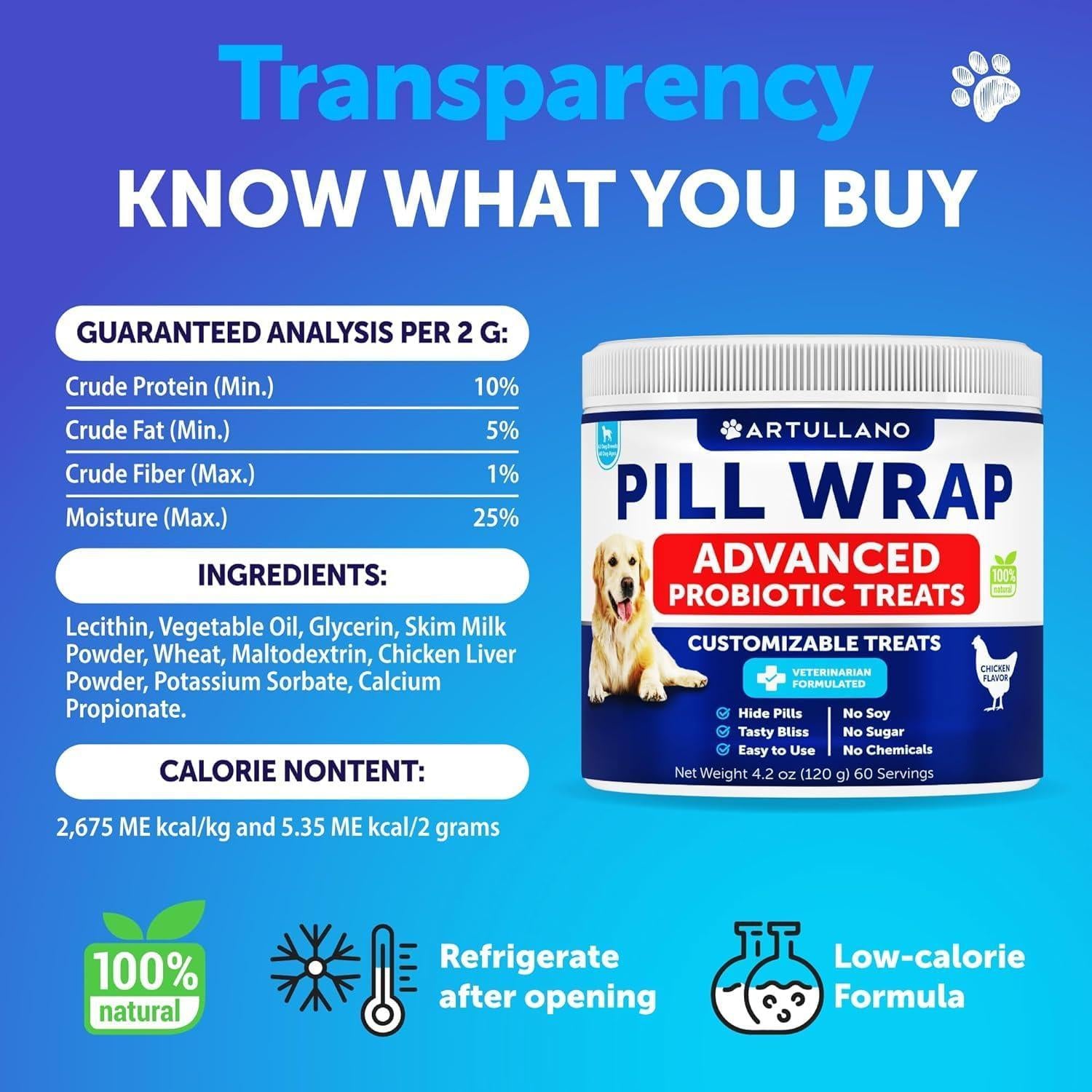 Artullano Pill Wrap for Dogs Easy to Swallow Masking Pouch 4.2 oz  Made in USA For Pet With Love