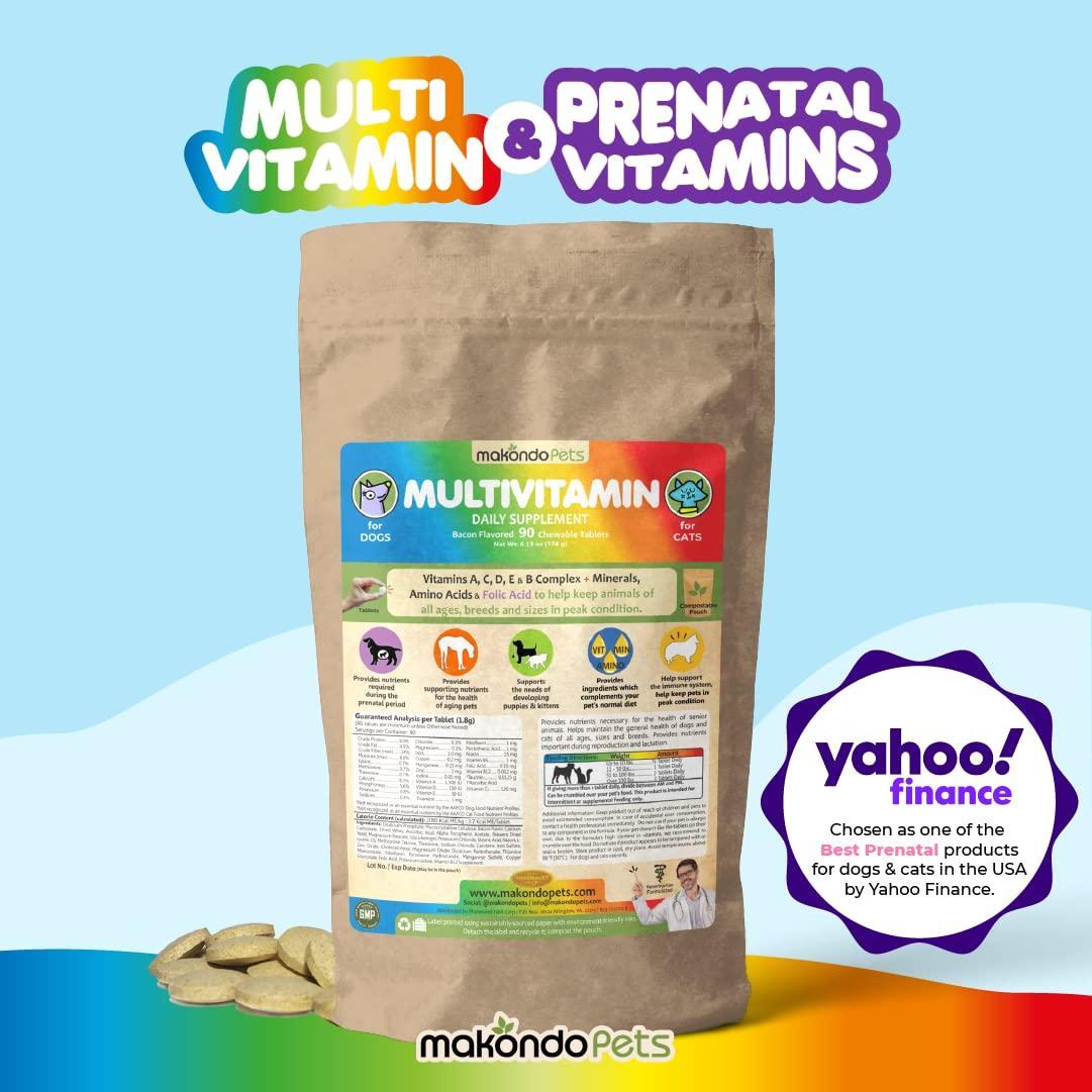 Makondo Pets Prenatal Multivitamins for Dogs & Cats with Folic Acid Minerals & Amino Acids For Pet With Love