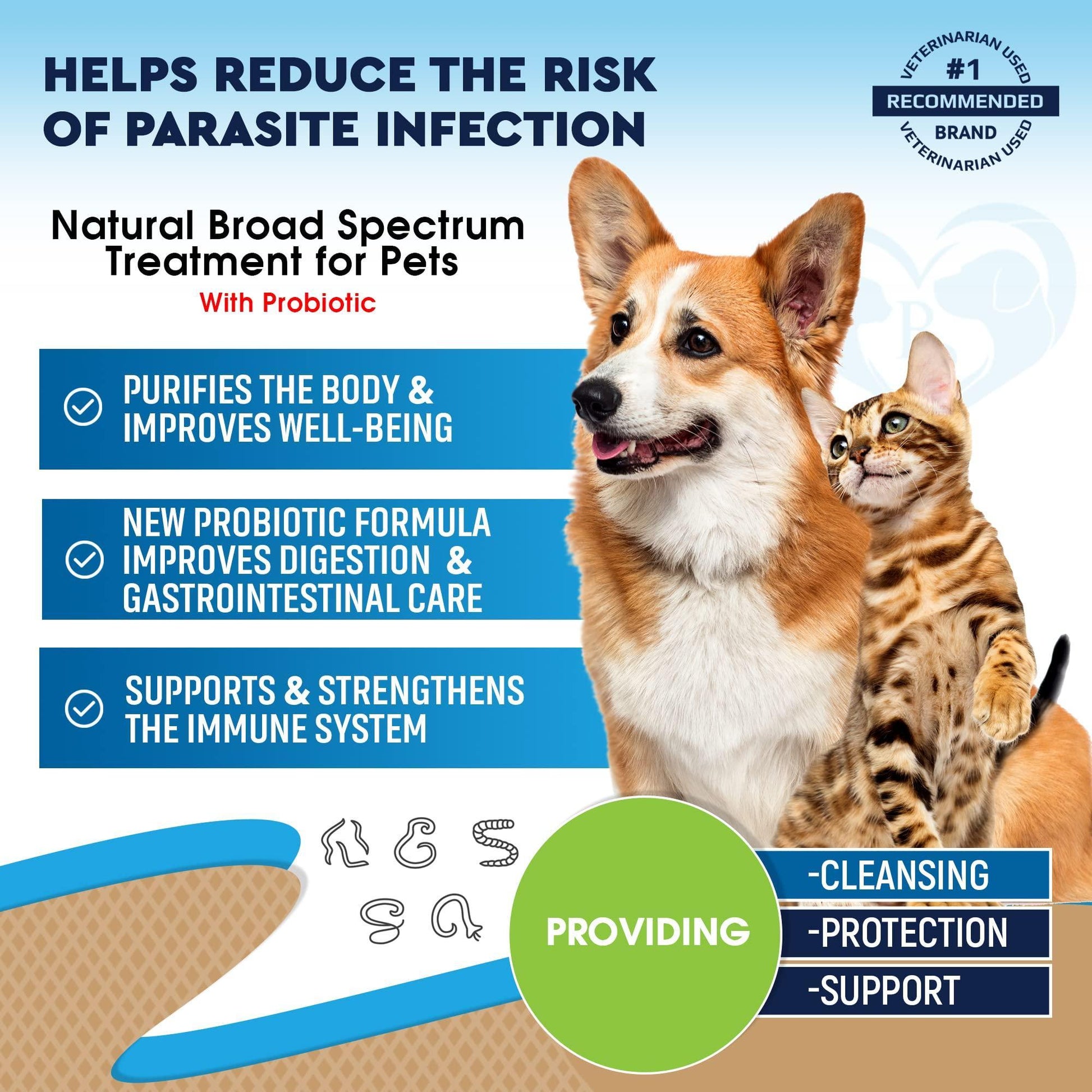 Beloved Pets Cats & Dogs Natural Worm Treatment with Probiotic & Liquid Herbal Supplement for Daily Use with Pet Food. Made in USA. 2Oz. For Pet With Love