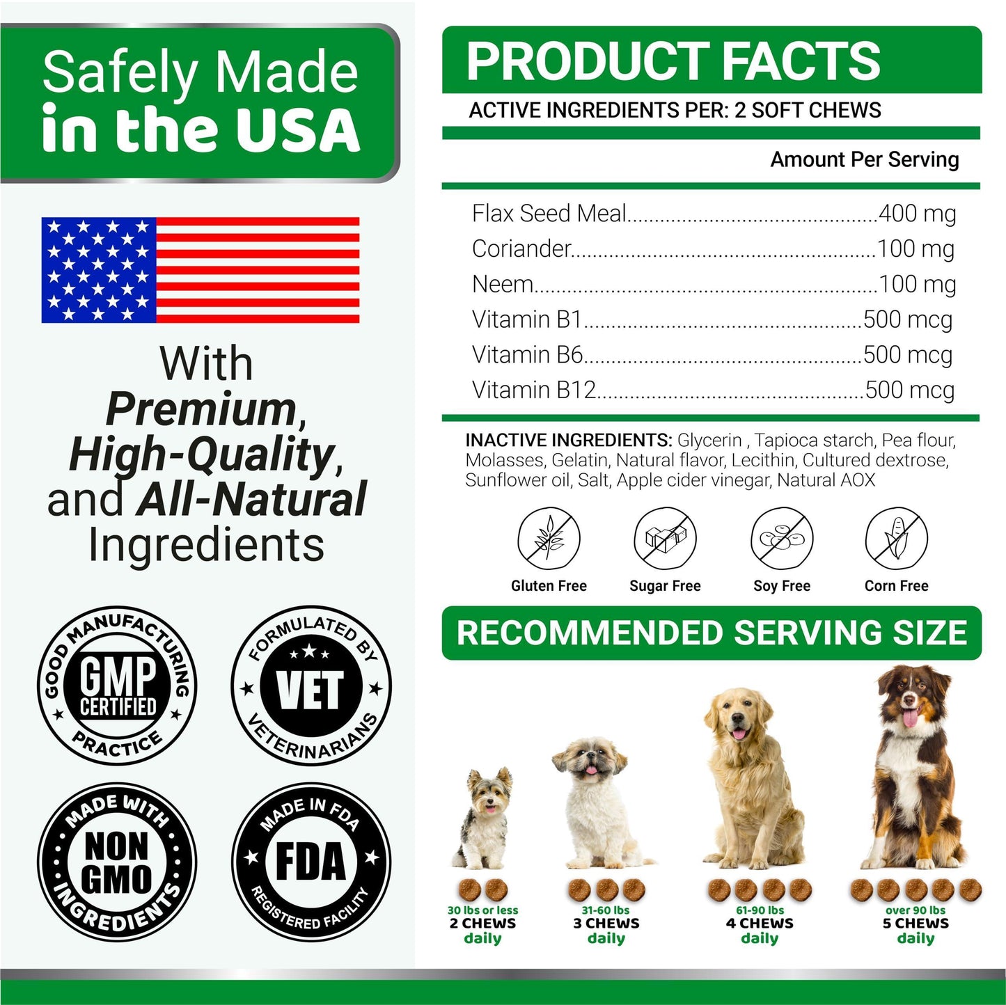YUMA'S Flea and Tick Prevention for Dogs. Made in USA 170 Chews. Chicken Flavor. For Pet With Love