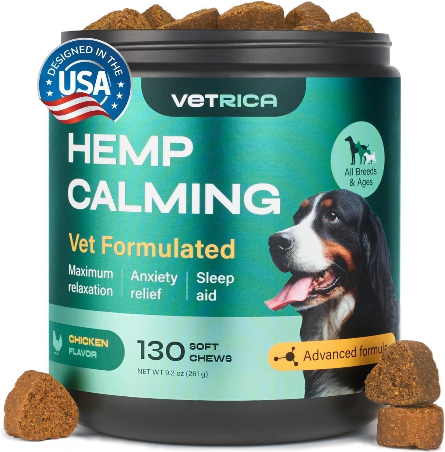 VETRICA Hemp Calming Anxiety Relief Chews for Dogs 130 Chews For Pet With Love