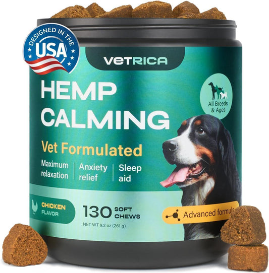 VETRICA Hemp Calming Anxiety Relief Chews for Dogs 130 Chews For Pet With Love