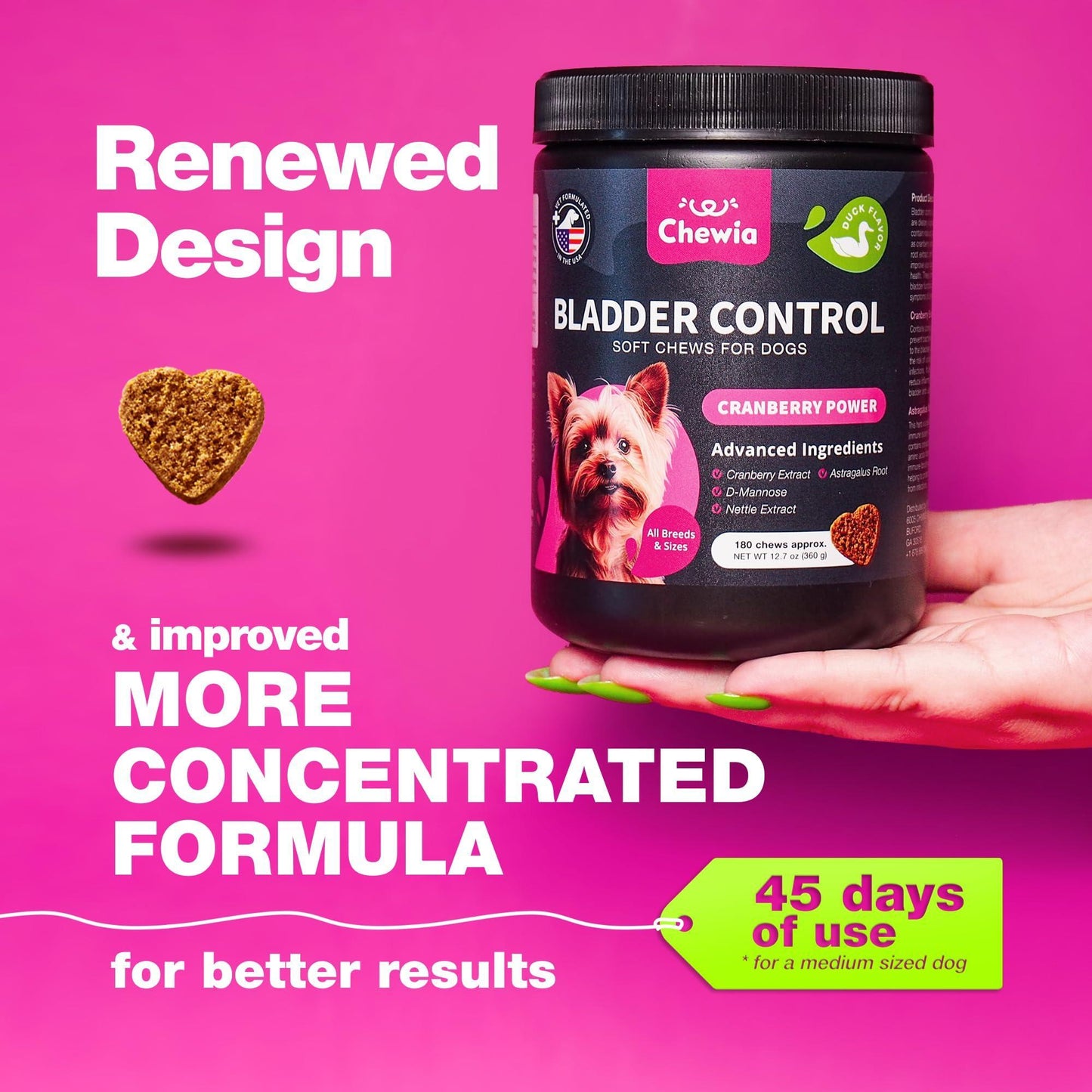 CHEWIA Cranberry Dog UTI Treatment Supplement for Bladder & Kidney Health 180 Ct For Pet With Love