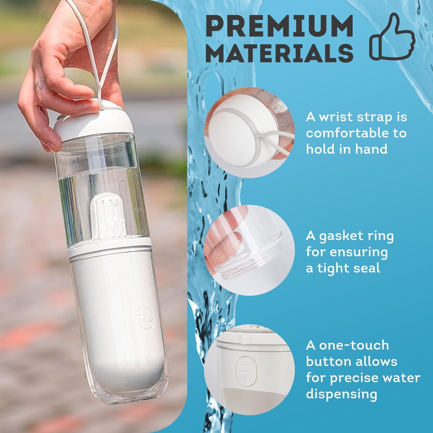 Portable DogTravel Water Bottle with Silicone Strap & Cotton Filter. 12 Oz. For Pet With Love