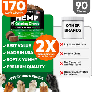 PETSOLOGY Hemp Calming Chews for Dogs. Anxiety Relief, Stress Relief, Separation Aid 170 Chews