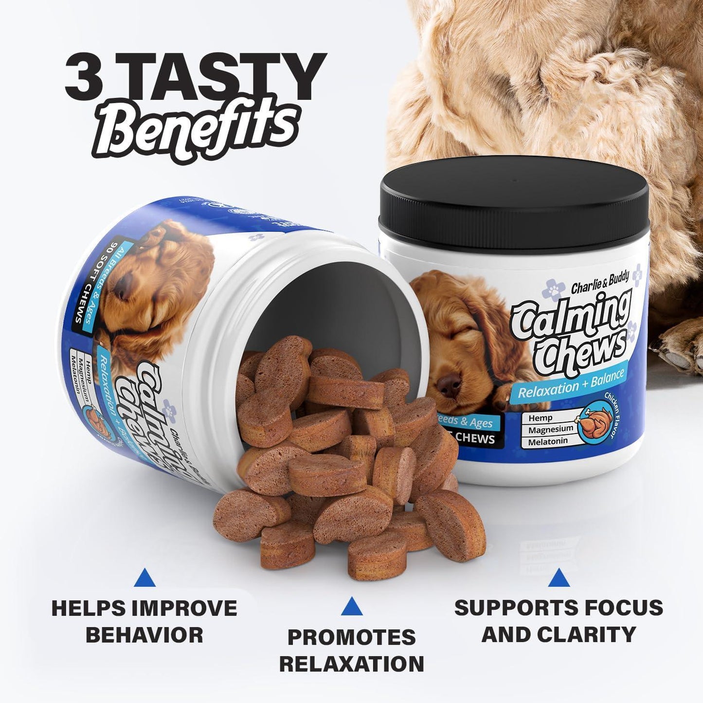 Charlie and Buddy Anxiety Relief Calming Chews for Dogs 90 Chews For Pet With Love