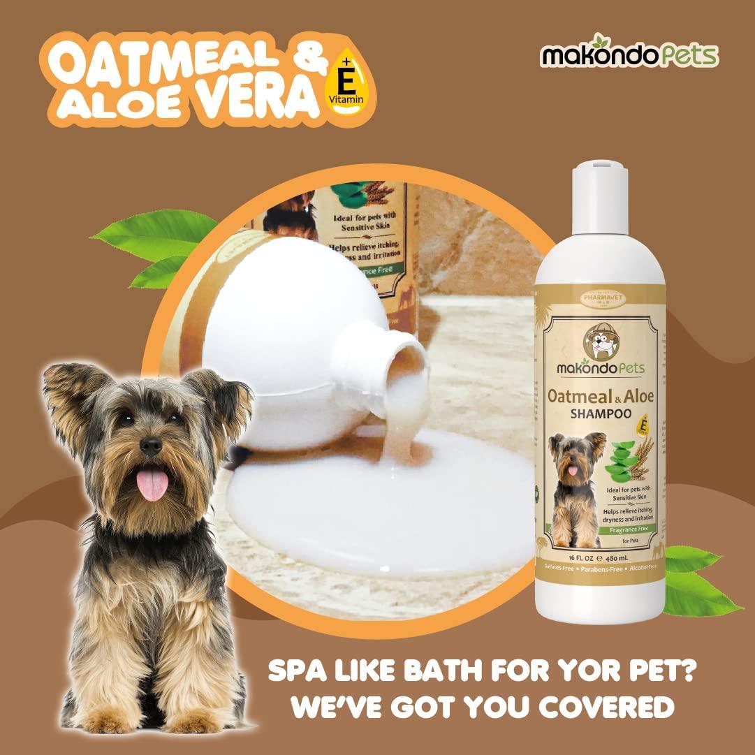 Makondo Pets Hypoallergenic Oatmeal Shampoo for Dogs with Aloe Vera 16 Oz For Pet With Love