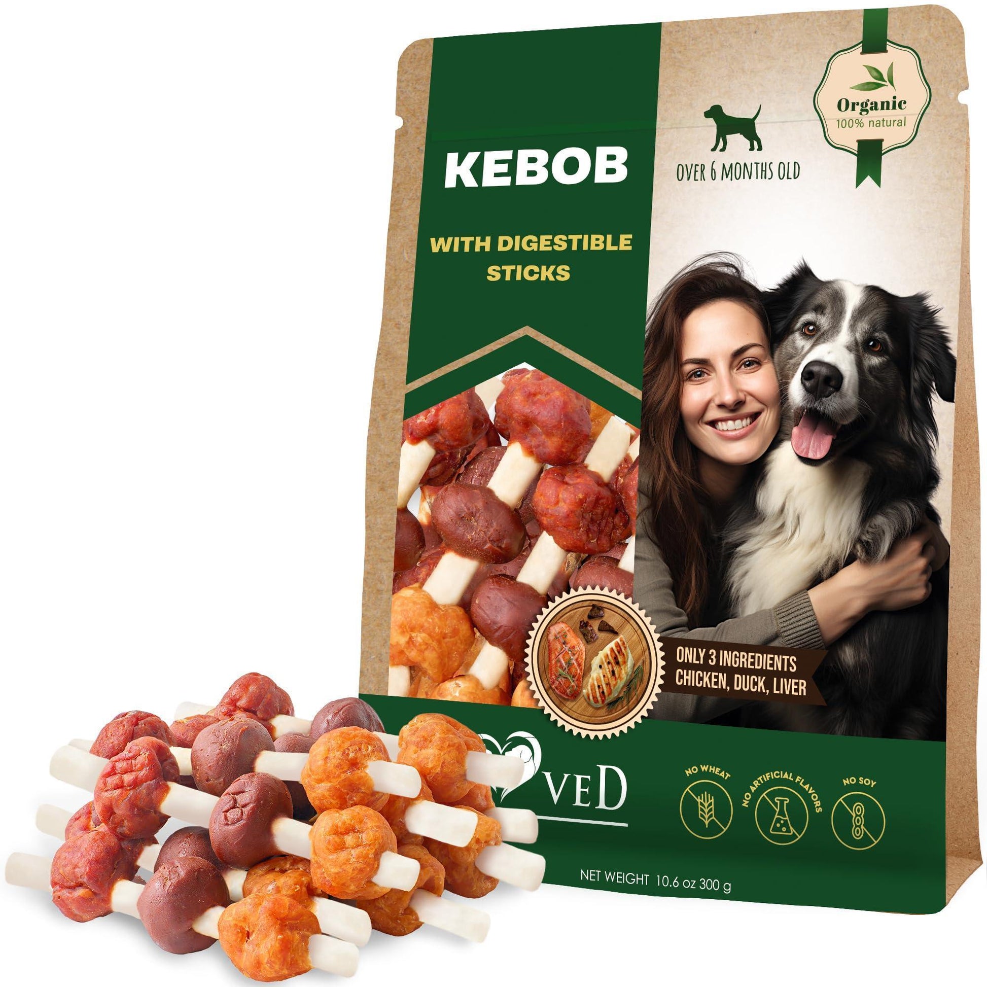 Beloved Pets All Natural & Organic Kabobs Dog Treats with Duck & Chicken Meat 10.6 Oz For Pet With Love