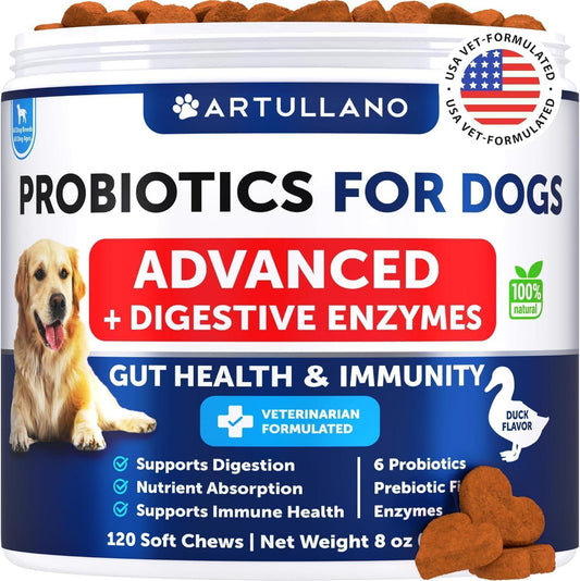Artullano Dog Probiotics and Digestive Enzymes with Prebiotics (120 Chews) For Pet With Love