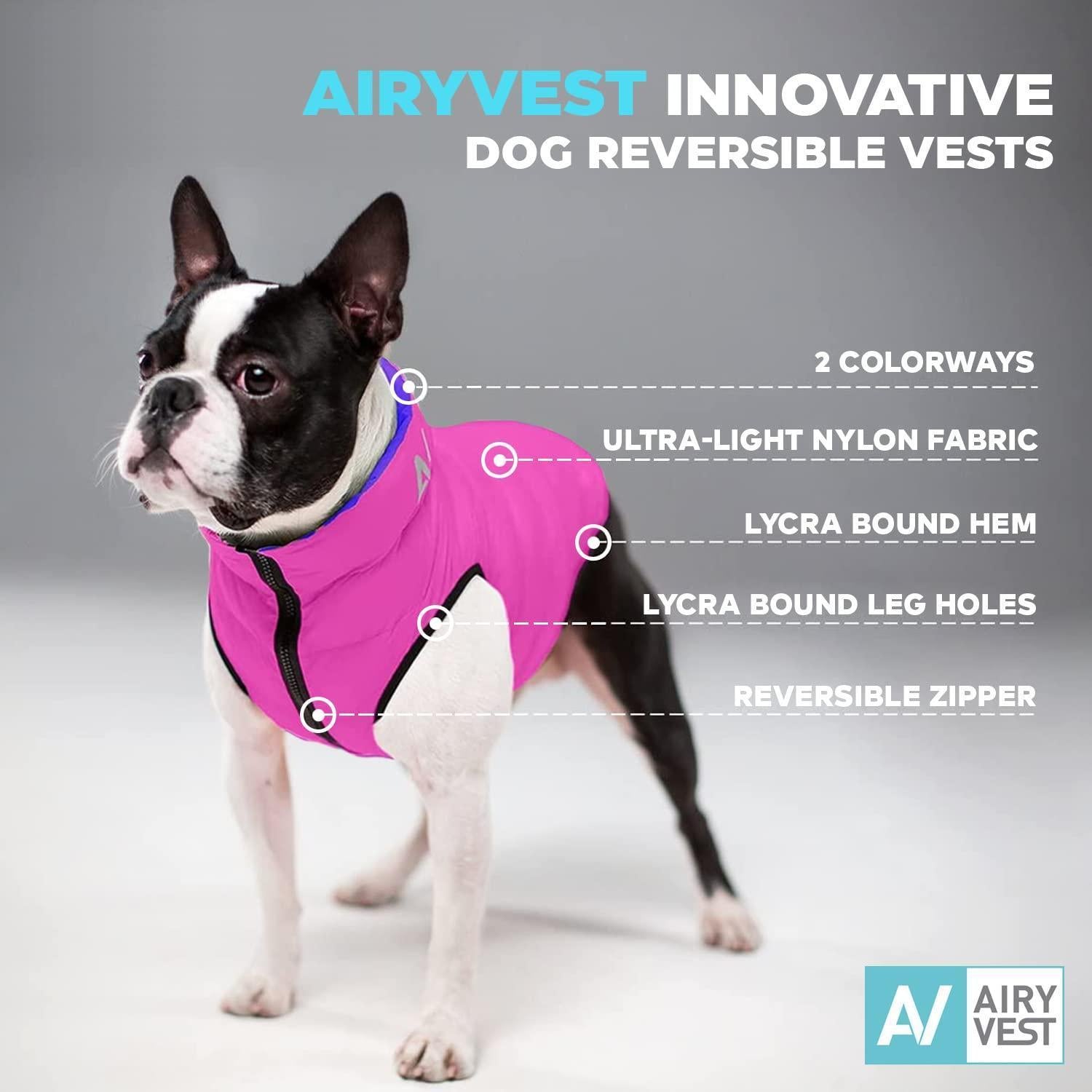 AiryVest Lightweight Reversible Winter Dog Jacket - XSMALL - Pink/Purple For Pet With Love