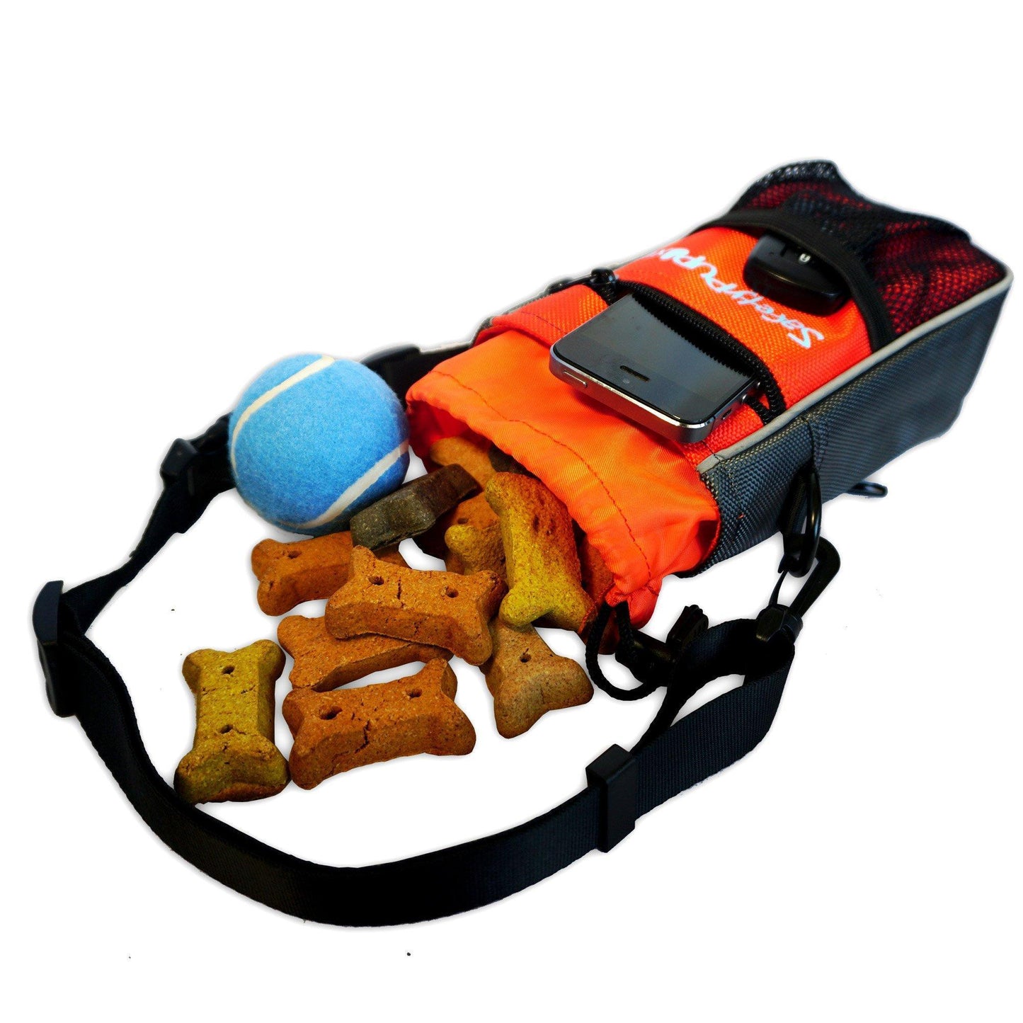SafetyPUP XD HiVis Dog Treat Bag with Poop Bag Dispenser and Secure Pouch Closure (Orange) For Pet With Love