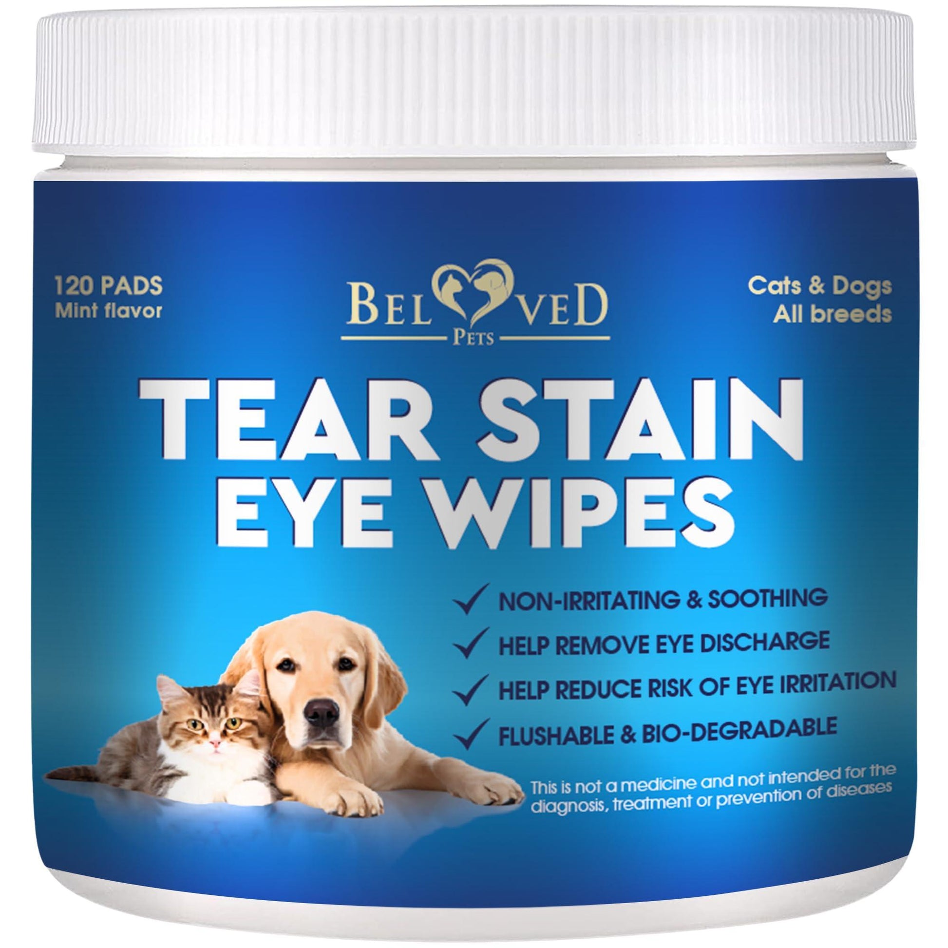 Beloved Pets Cat & Dog Eye Wash Drops & Tear Stain Remover (Eye Wipes) 120 Wipes For Pet With Love