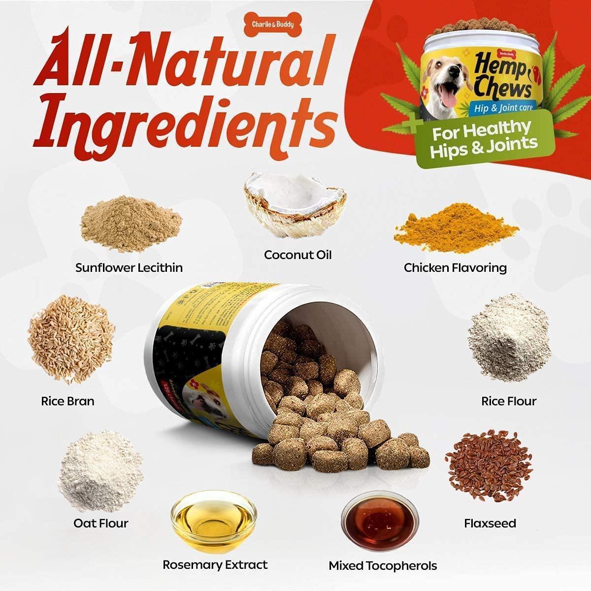 Charlie and Buddy Hemp Dog Hip and Joint Supplement w/Glucosamine Chondroitin 120 Ct For Pet With Love
