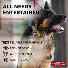 Load image into Gallery viewer, WAUDOG Long Lasting Leather Dog Collar with Durable Buckle D Ring &amp; QR Dog Tag GREEN LARGE
