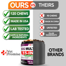 Load image into Gallery viewer, Vet Promise 15IN1 Multivitamin Supplement Complex for Dogs with Glucosamine. Joint Support, Immunity, Mobility, Energy, Gut, Skin Health Support. (120 Chews. Chicken Flavor) For Pet With Love
