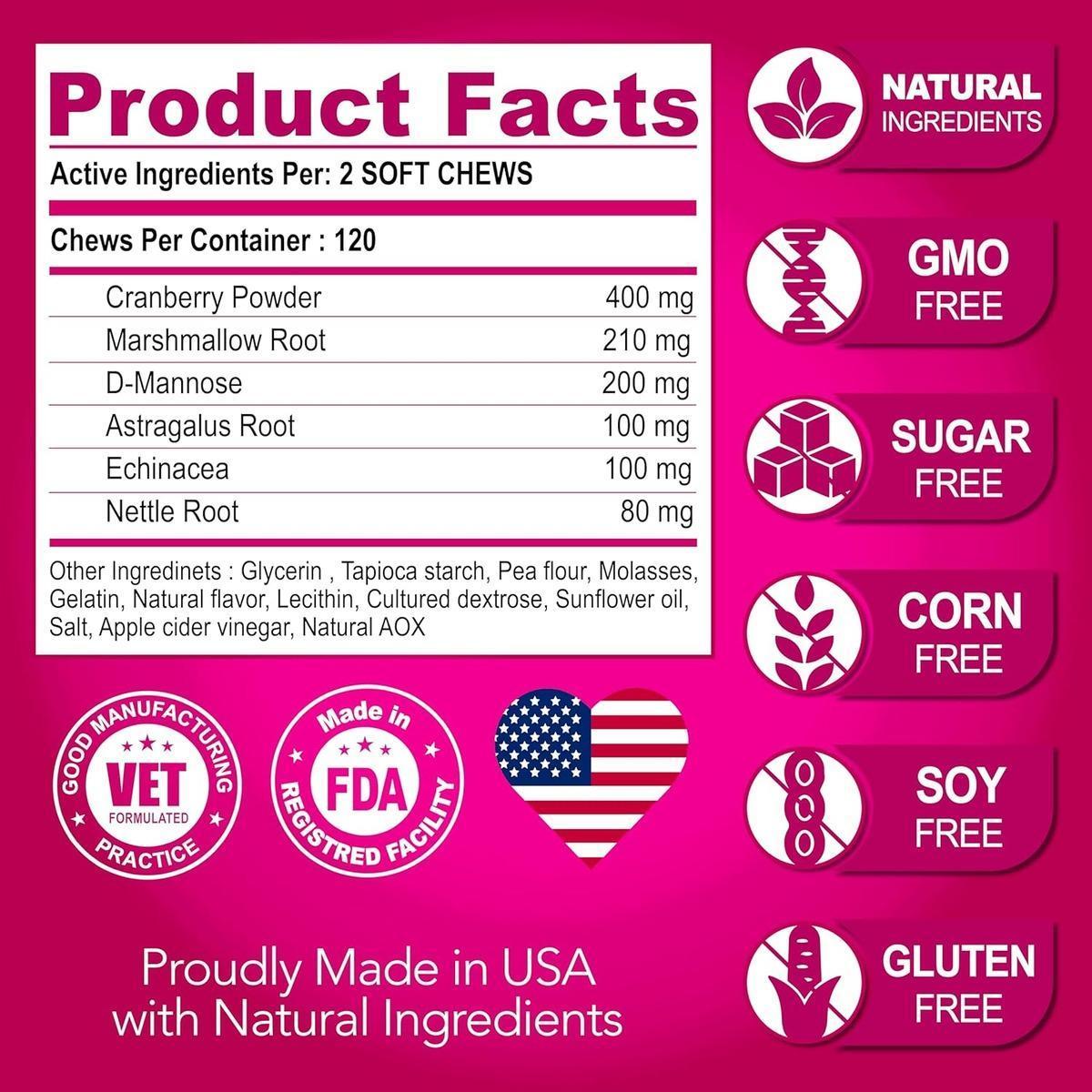 Vet Promise Cranberry UTI Treatment Bladder Control for Dogs 120 Chews For Pet With Love