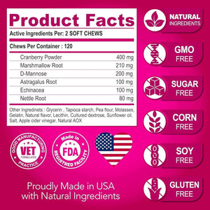 Vet Promise Cranberry UTI Treatment Bladder Control for Dogs 120 Chews