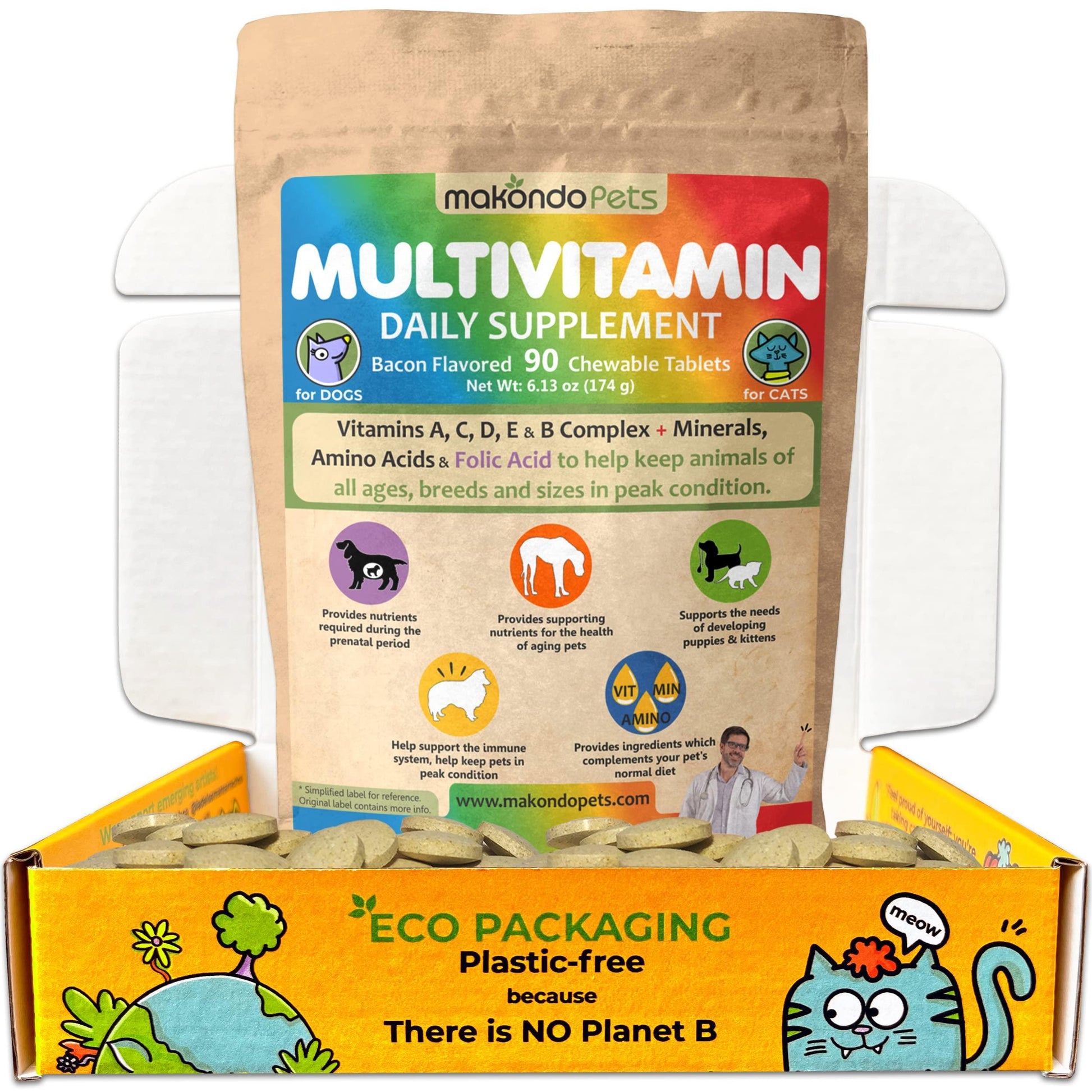 Makondo Pets Prenatal Multivitamins for Dogs & Cats with Folic Acid Minerals & Amino Acids For Pet With Love