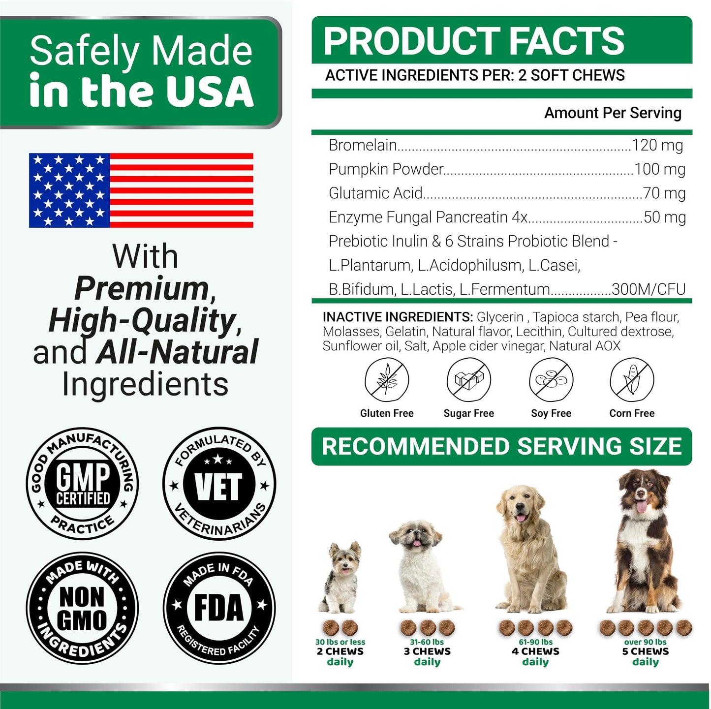 YUMA'S No Poo Coprophagia Deterrent Chews for Dogs. Probiotics & Digestive Enzymes Supplement. Made in USA. 170 Chews. For Pet With Love