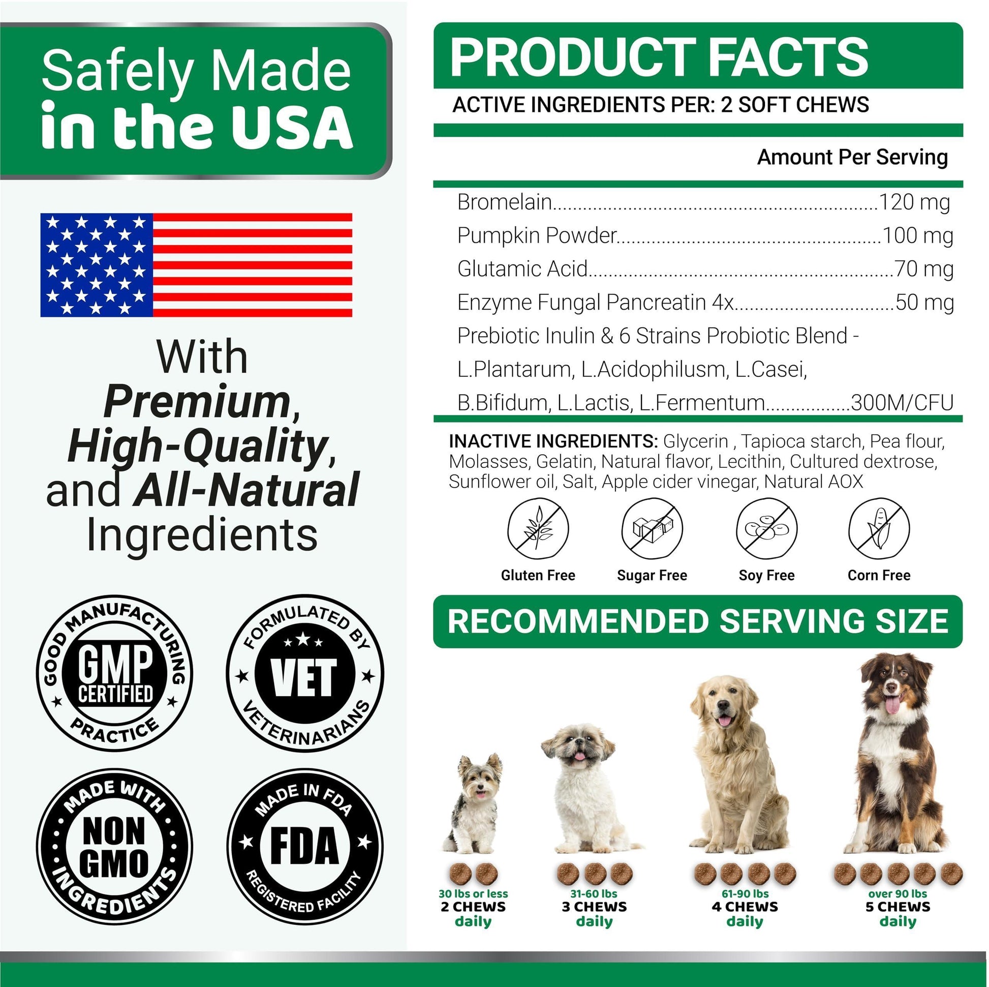 YUMA'S No Poo Coprophagia Deterrent Chews for Dogs. Probiotics & Digestive Enzymes Supplement. Made in USA. 170 Chews. For Pet With Love