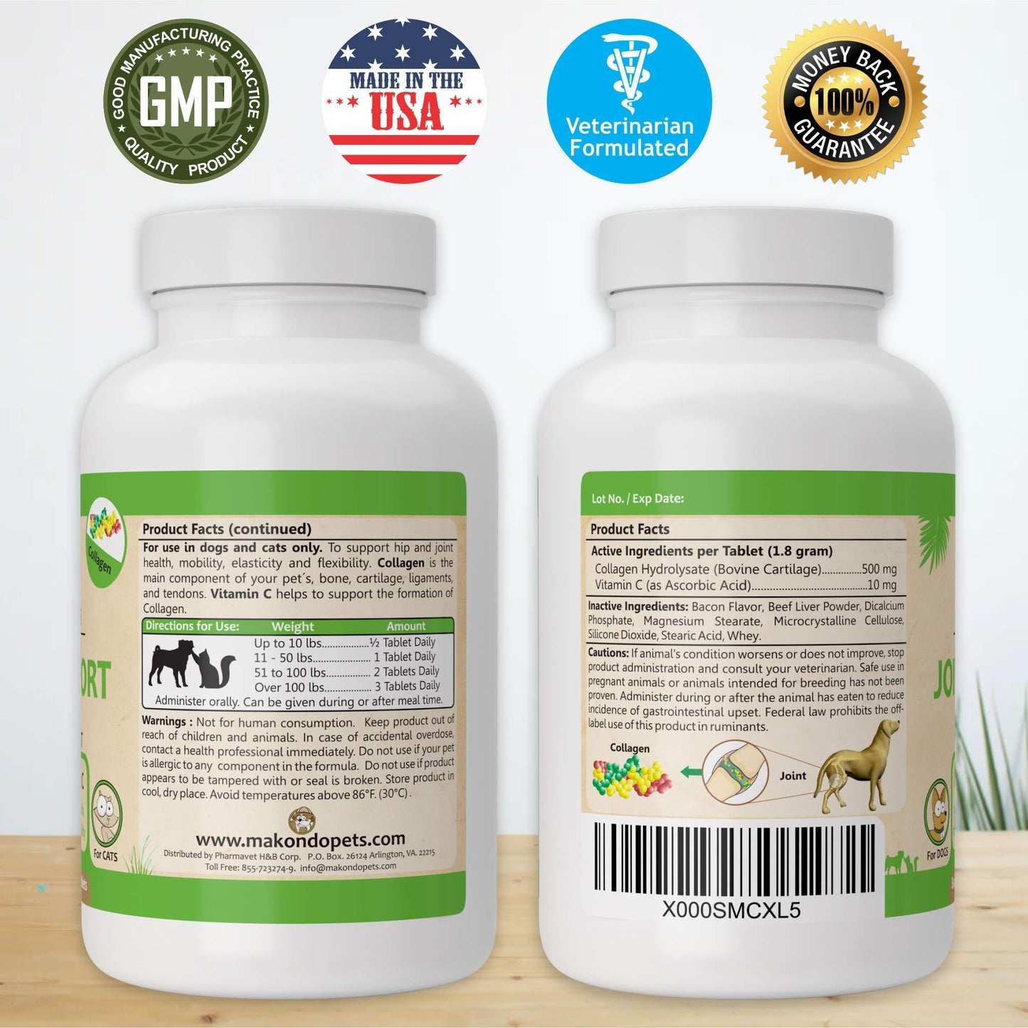 Makondo Pets Collagen Joint Support Supplement for Dog & Cats 60 Tablets For Pet With Love