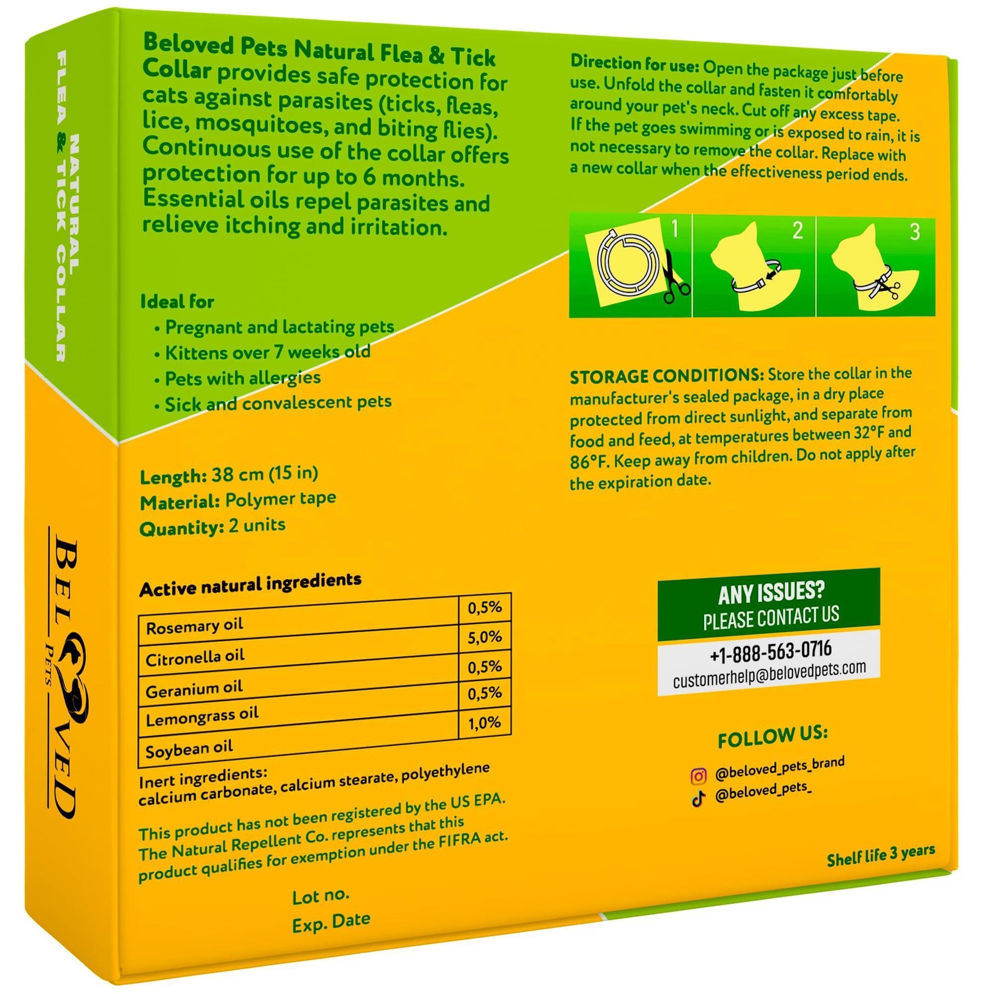 Beloved Pets Natural Flea & Tick Collar for Cats. 12 Months Control of Best Prevention & Safe Treatment with Essential Oil Repellent (1 Count) For Pet With Love