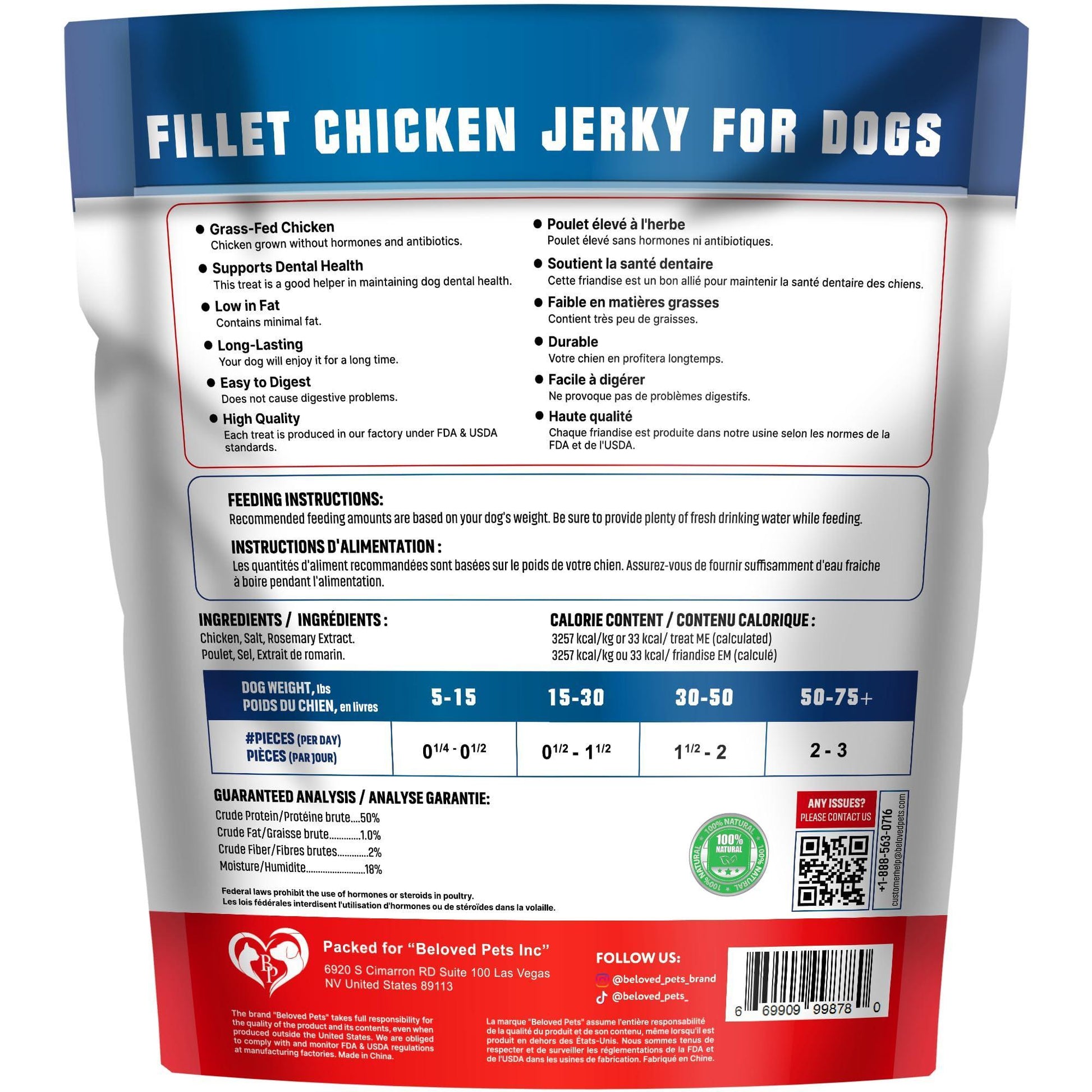 Beloved Pets All Natural High Protein Chicken Jerky Dog Treats 1.5 Lb For Pet With Love
