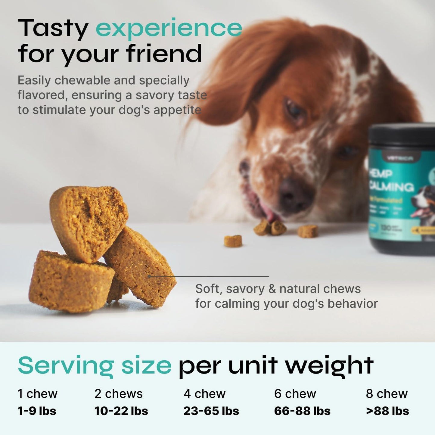 VETRICA Stress Separation, Storms & Anxiety Relief Hemp Calming Chews for Dogs. 130 Chews. Beef Flavor For Pet With Love