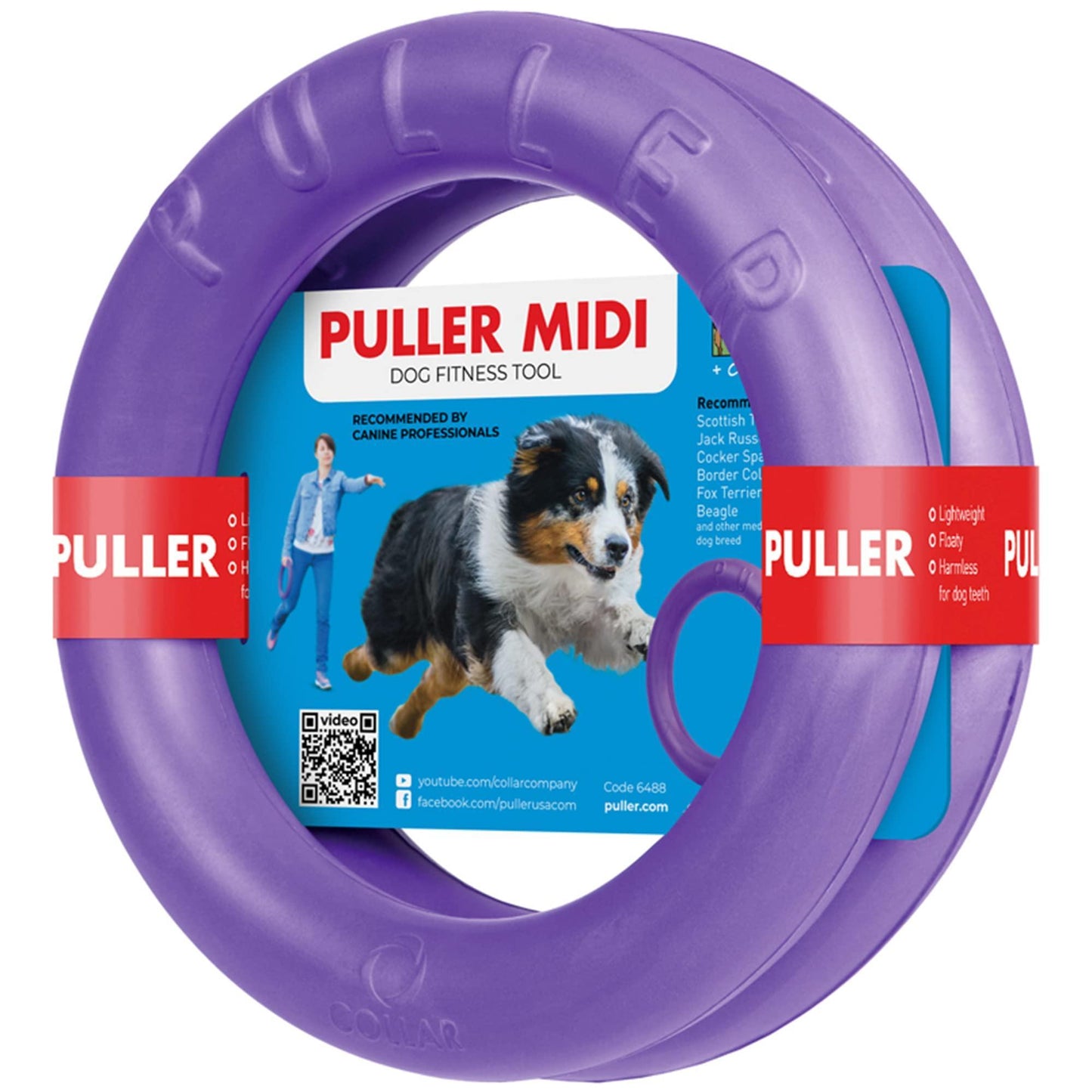 PULLER Midi Outdoor Dog Ring Toy - Fetch Toy and Tug-of-War Dog Toy for Medium Size Breeds - Set of 2 For Pet With Love