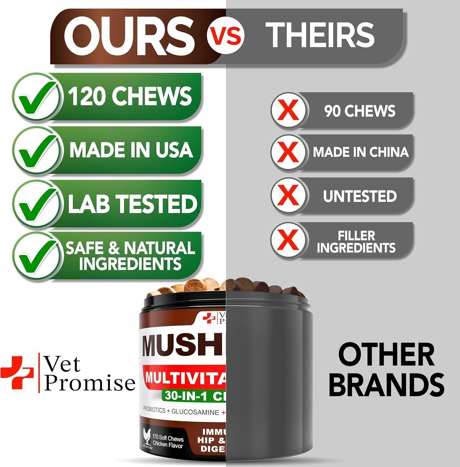 Vet Promise Multivitamin Mushroom Supplement for Dogs (170 Chews) For Pet With Love